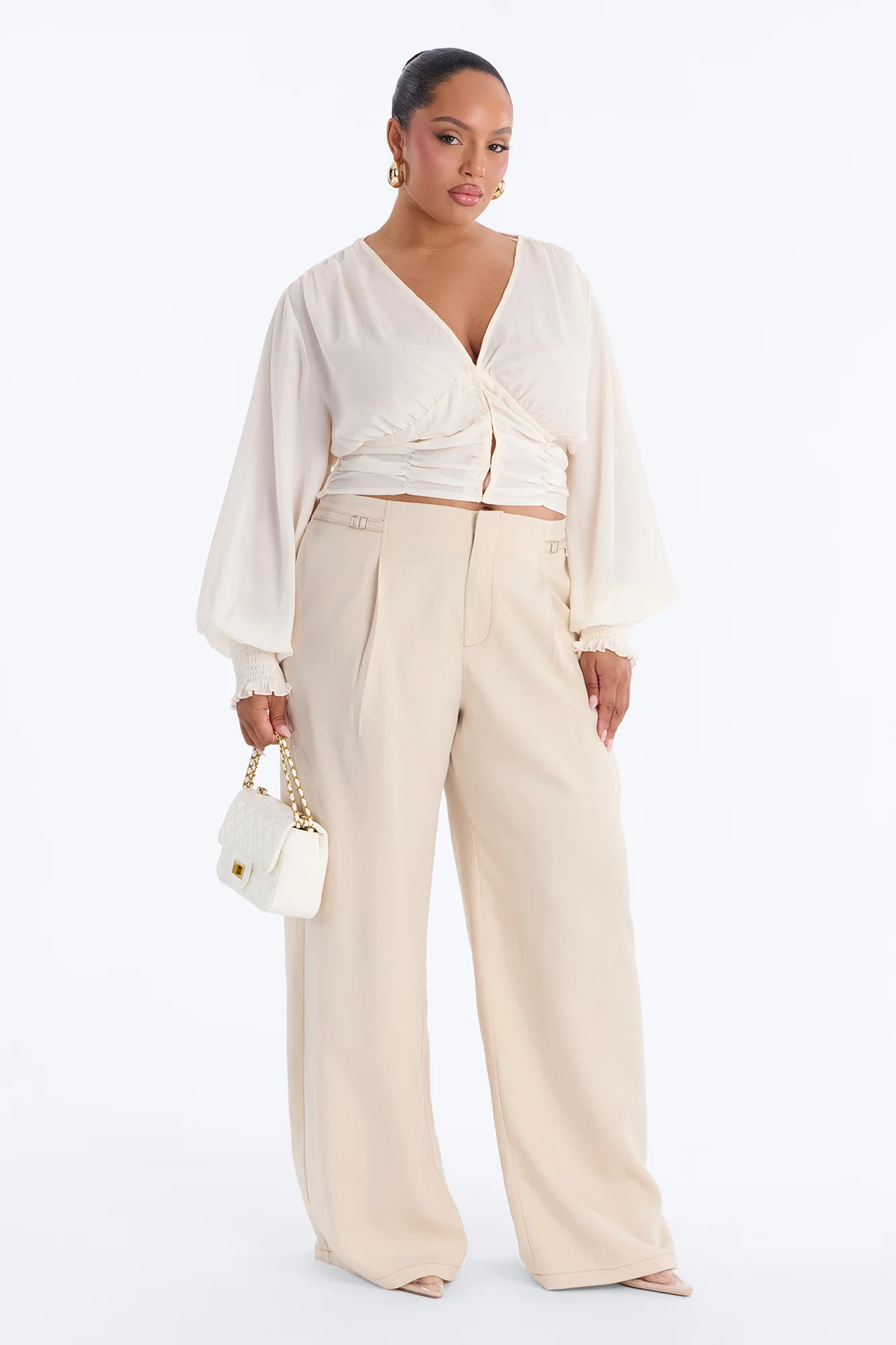 Angela High Rise Trouser Pant 33″ - Stone - Image 5