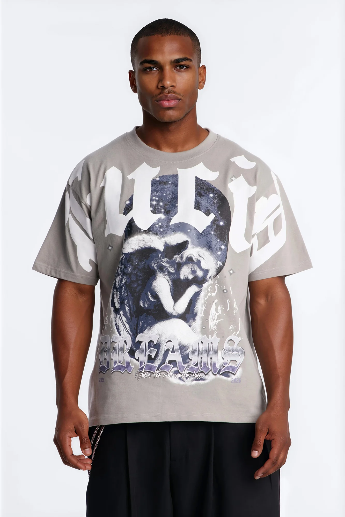 Angelic Lucid Dreams Oversized Short Sleeve Tee - Grey