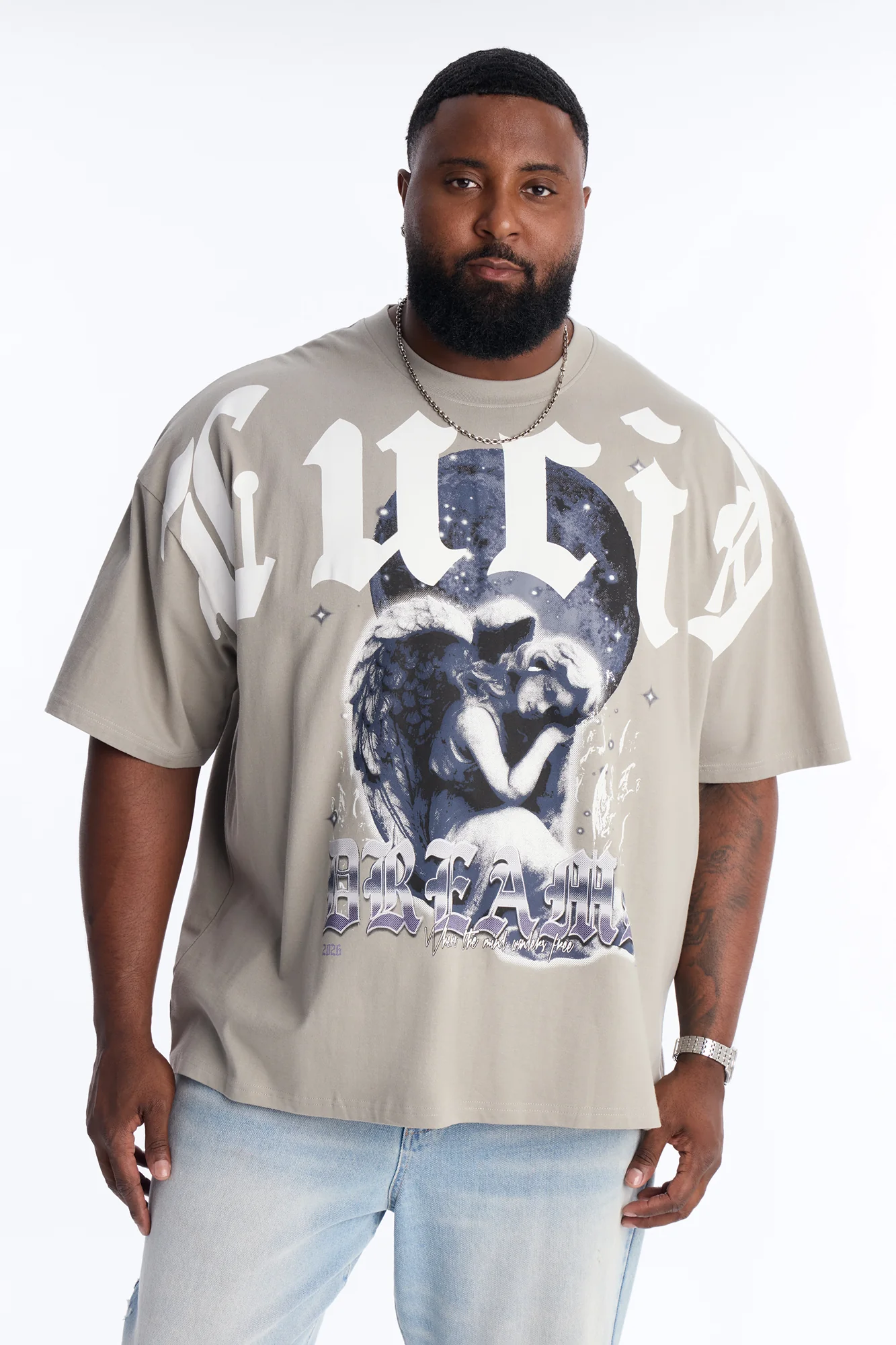 Angelic Lucid Dreams Oversized Short Sleeve Tee - Grey - Image 4