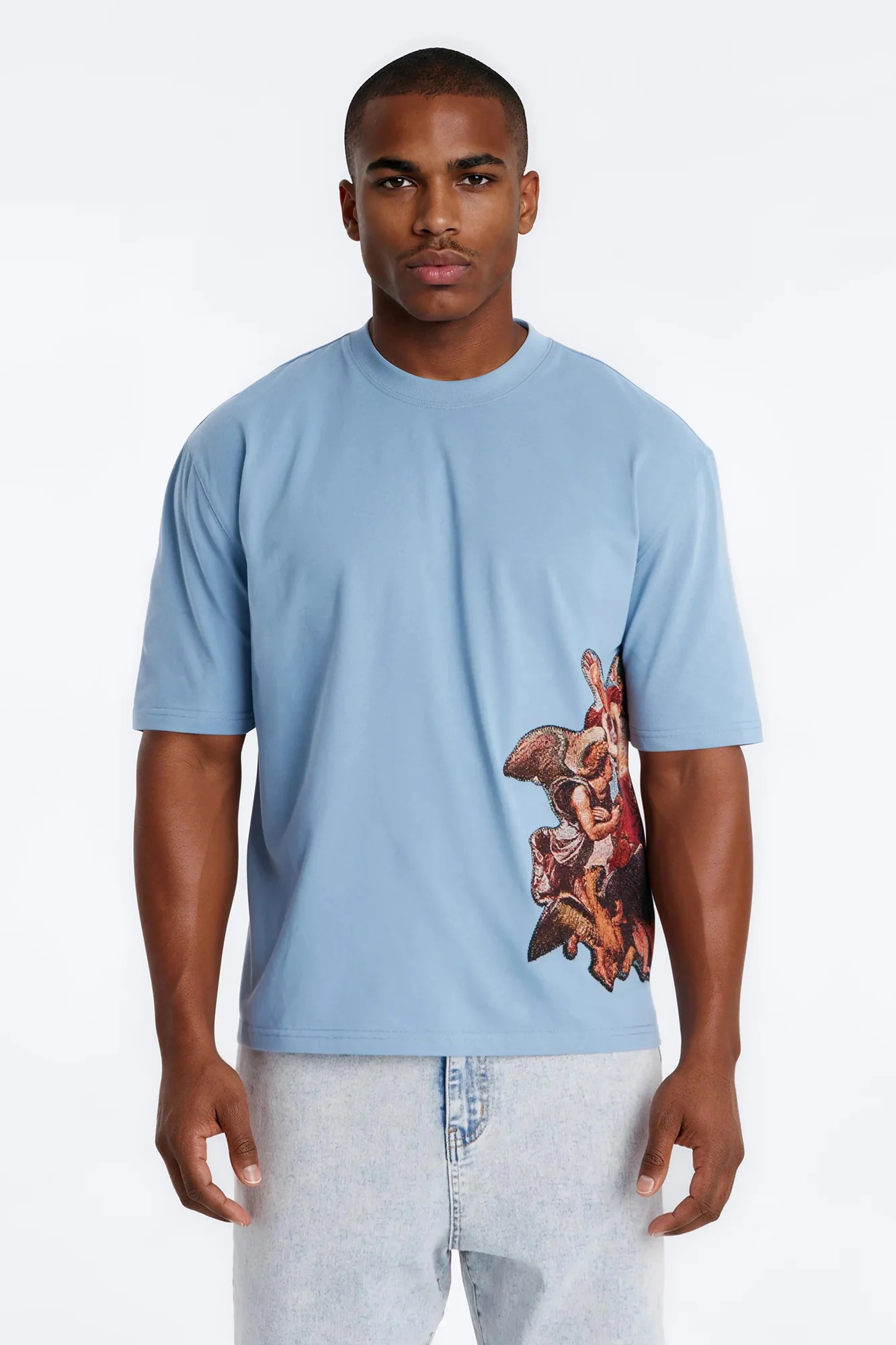 Angelic Presence Tapestry Oversized Short Sleeve Tee - Blue