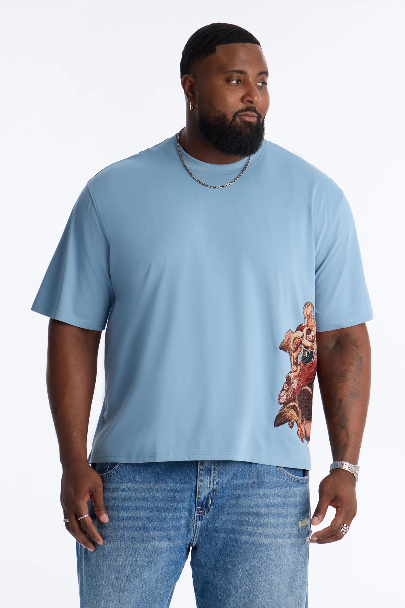 Angelic Presence Tapestry Oversized Short Sleeve Tee - Blue - Image 5