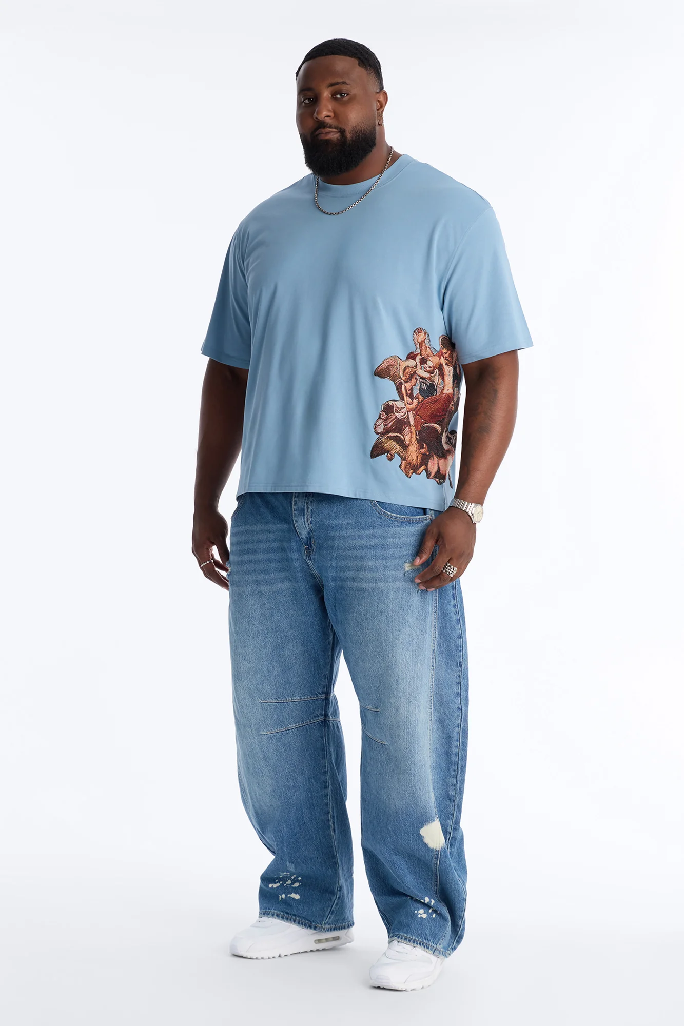 Angelic Presence Tapestry Oversized Short Sleeve Tee - Blue - Image 6