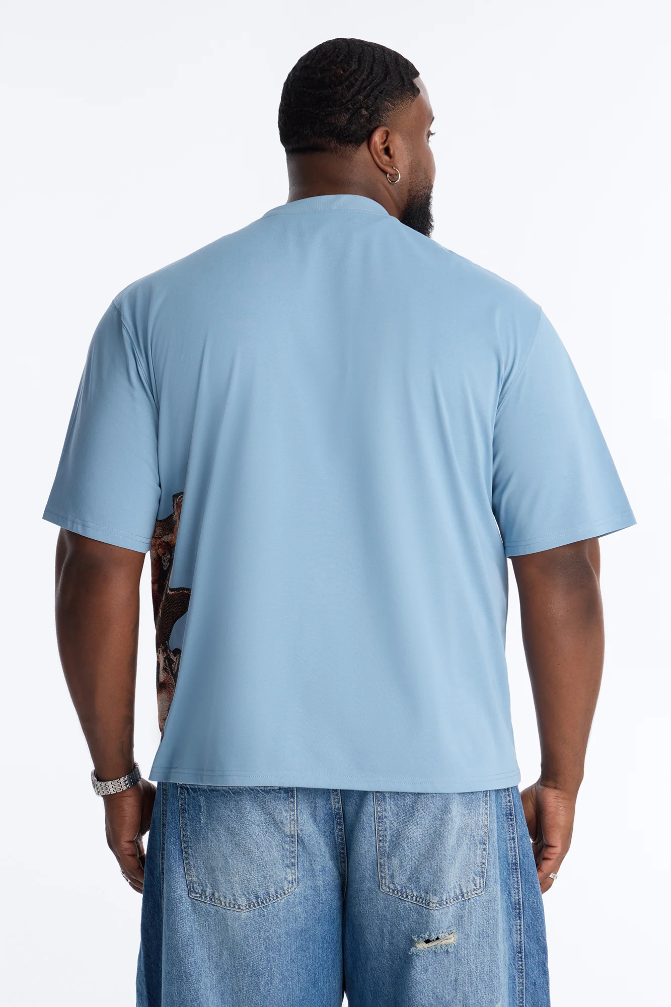 Angelic Presence Tapestry Oversized Short Sleeve Tee - Blue - Image 8