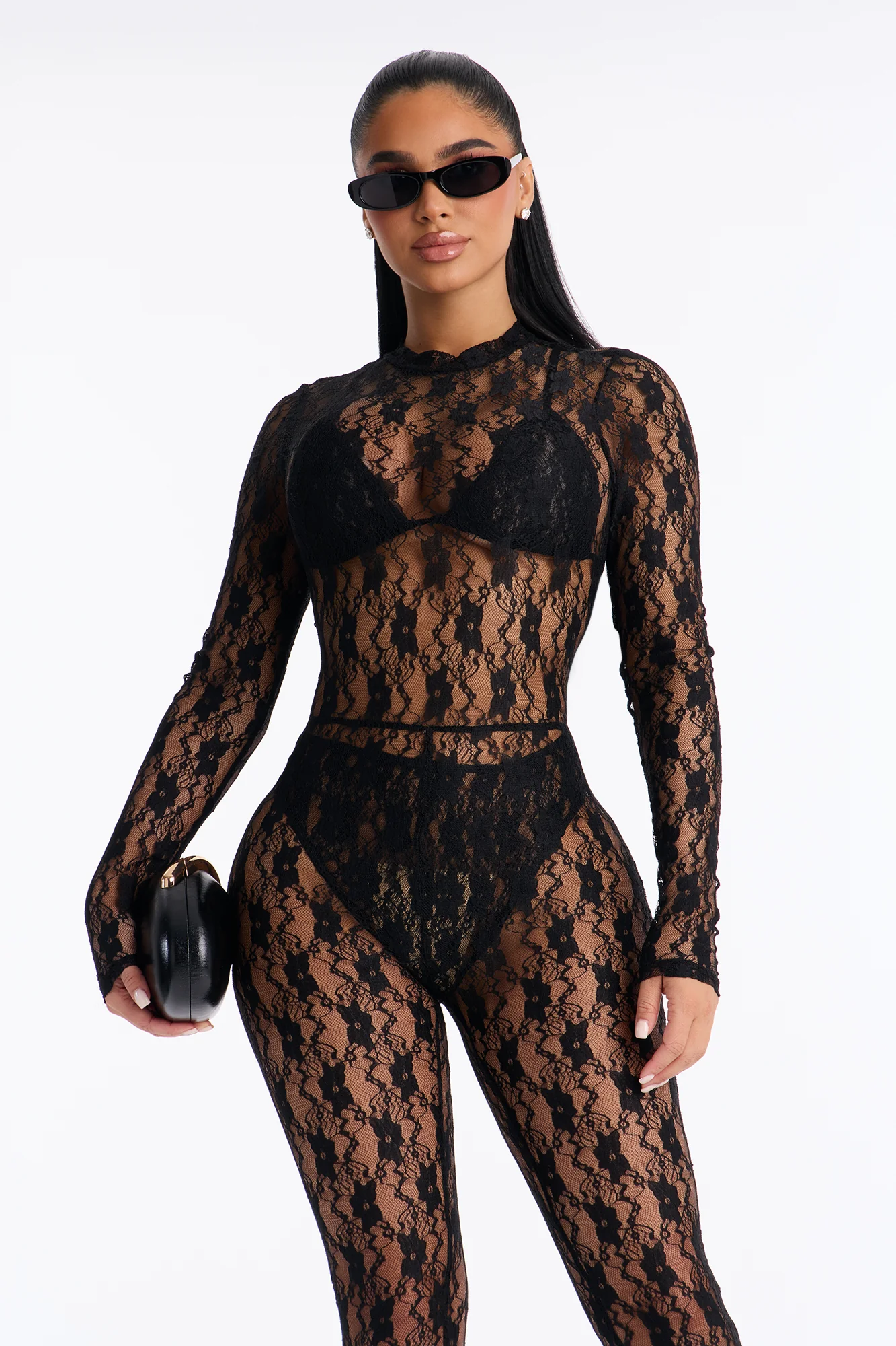 Angelica Lace Stirrup Catsuit 3 Piece Set - Black - Image 3