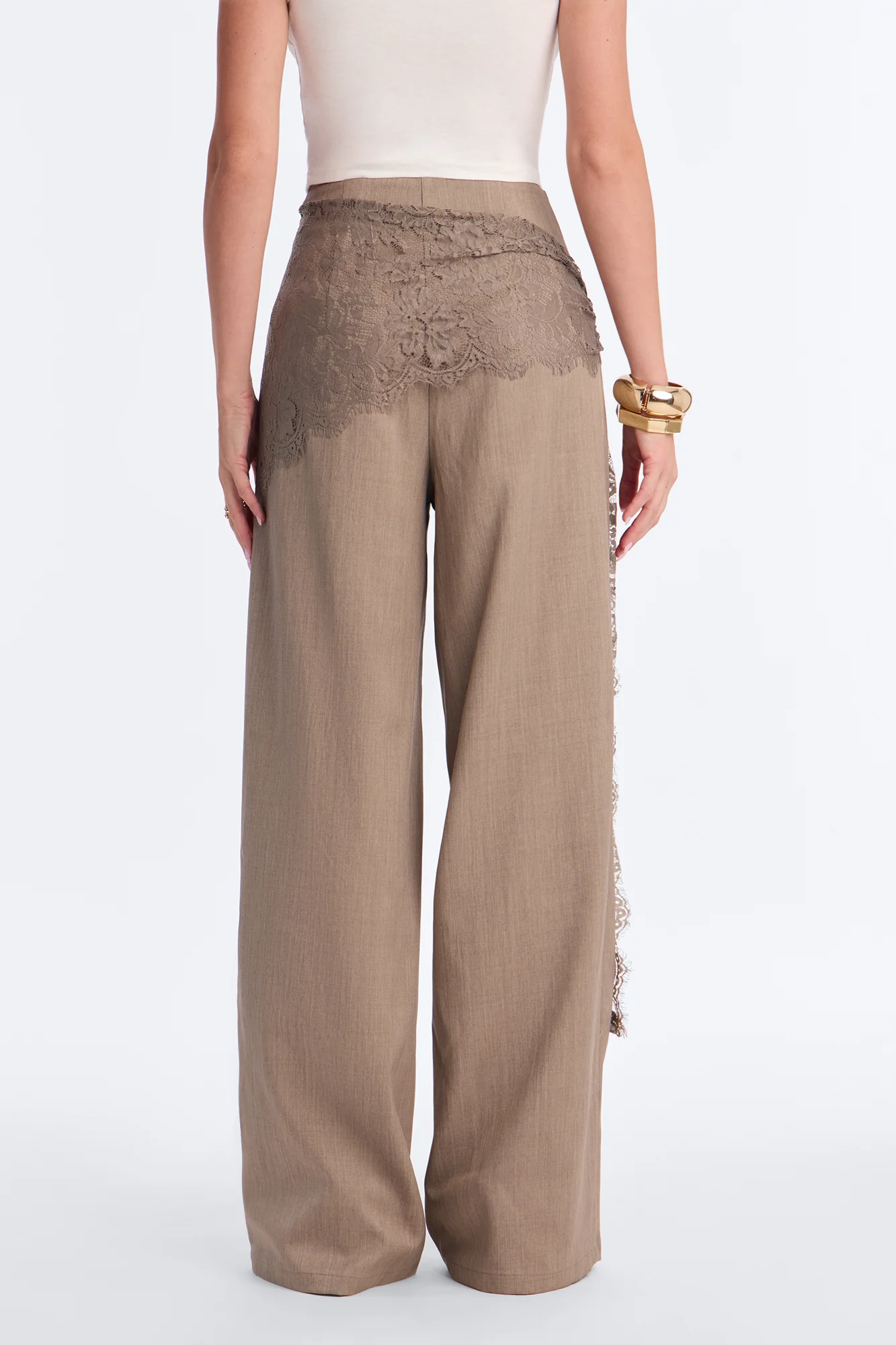 Angelica Lace Wrap Wide Leg Trouser - Caffe - Image 4