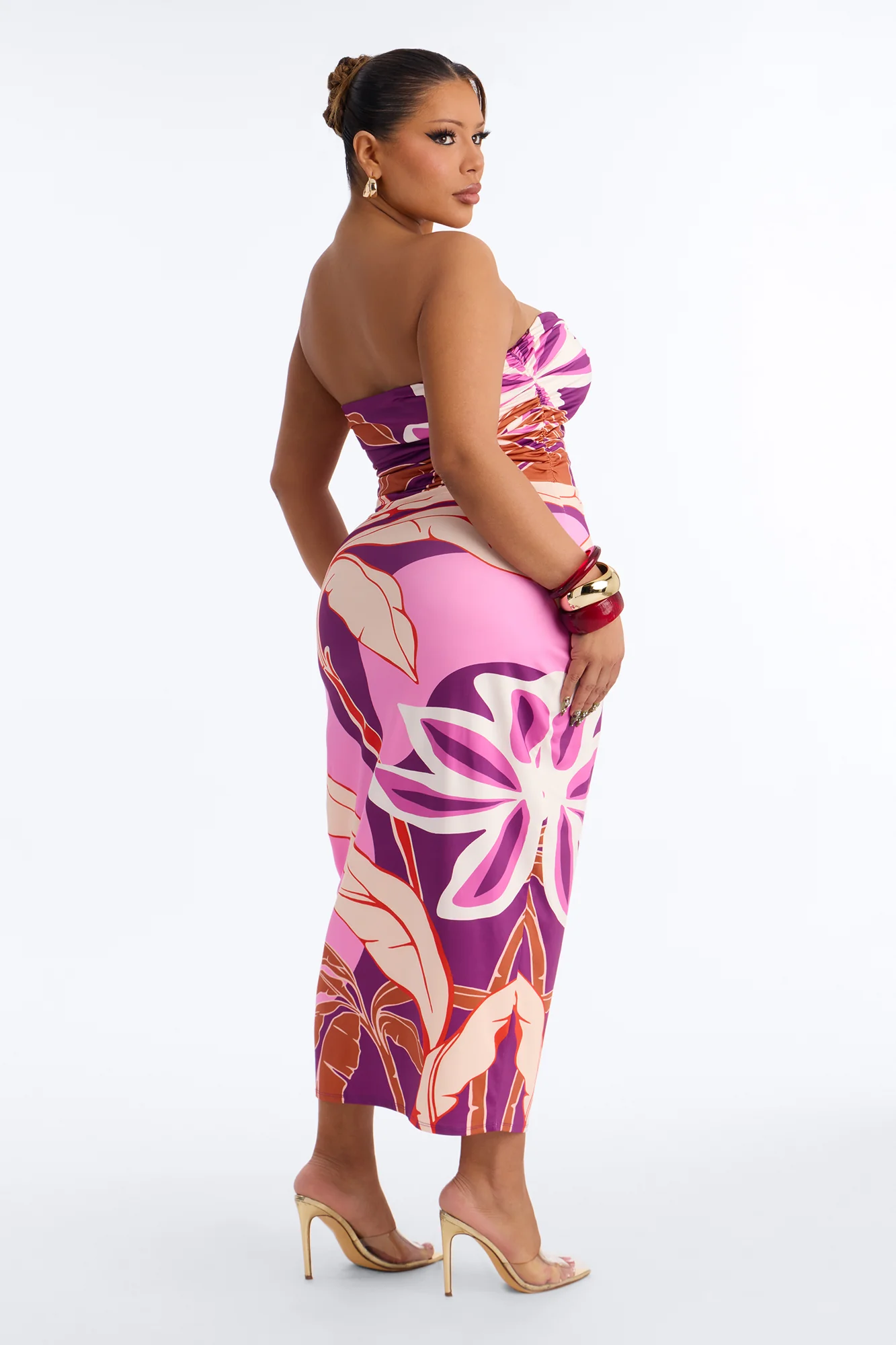 Angelica Printed Ruched Midi Dress - Purple/combo - Image 9