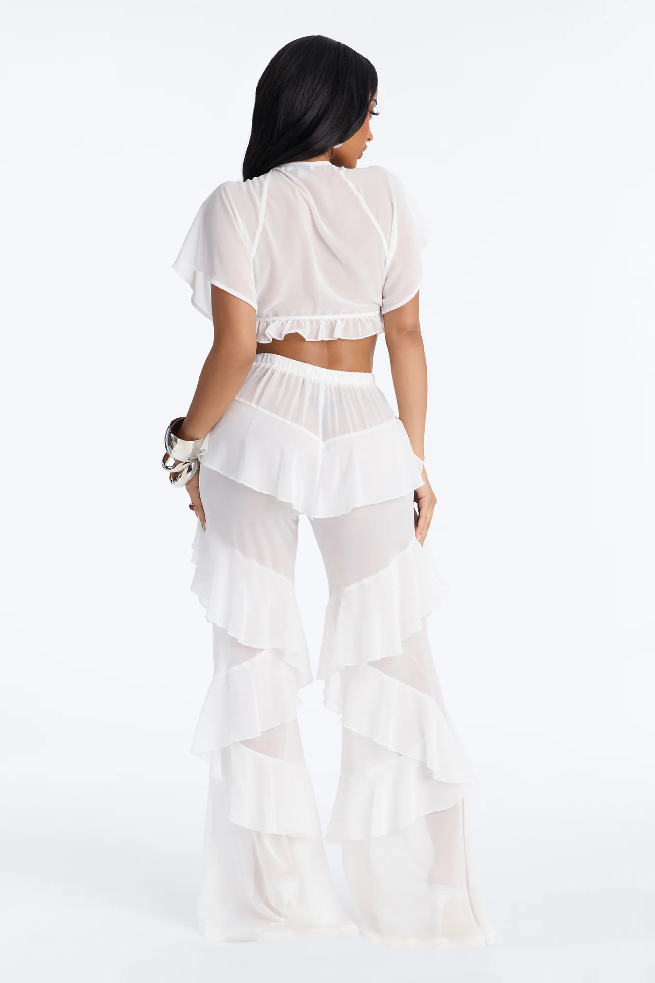 Angelica Ruffled Pant Set - White - Image 4