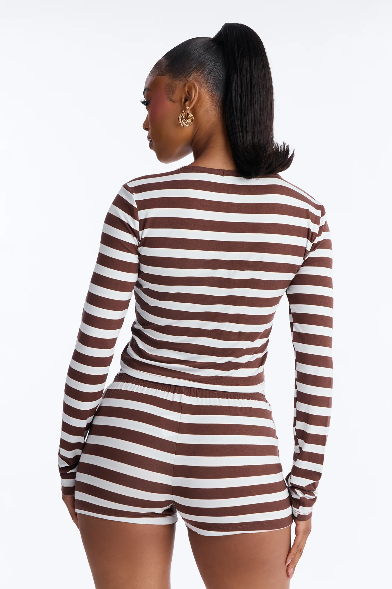 Angelica Stripe Short Set - Brown/combo - Image 4