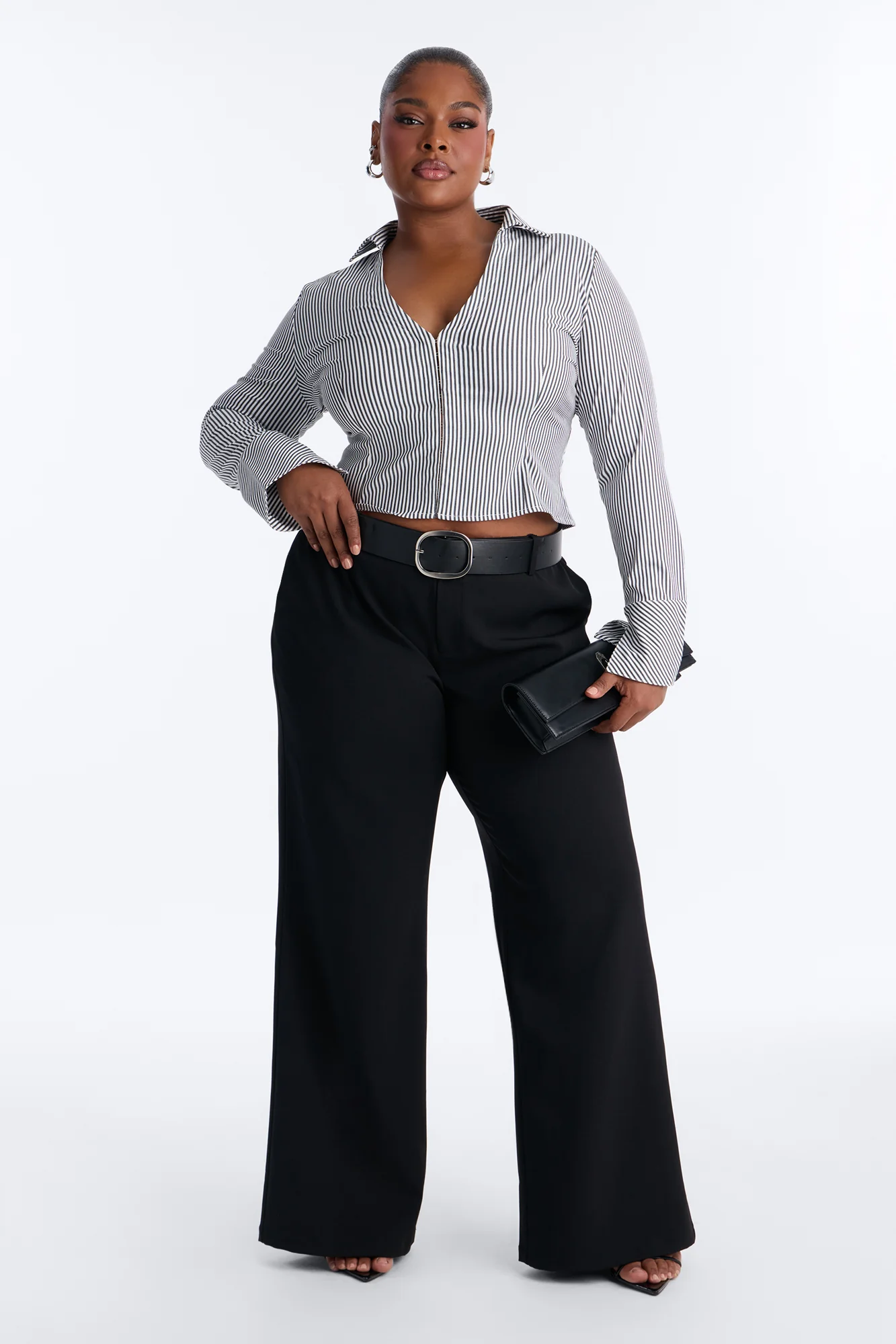 Angelina Low Rise Belted Straight Leg Trouser - Black - Image 5