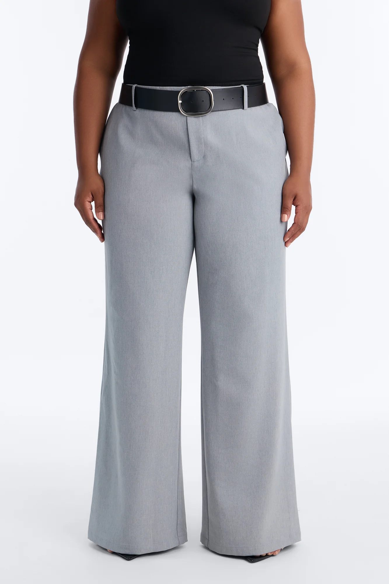 Angelina Low Rise Belted Straight Leg Trouser - Grey - Image 6