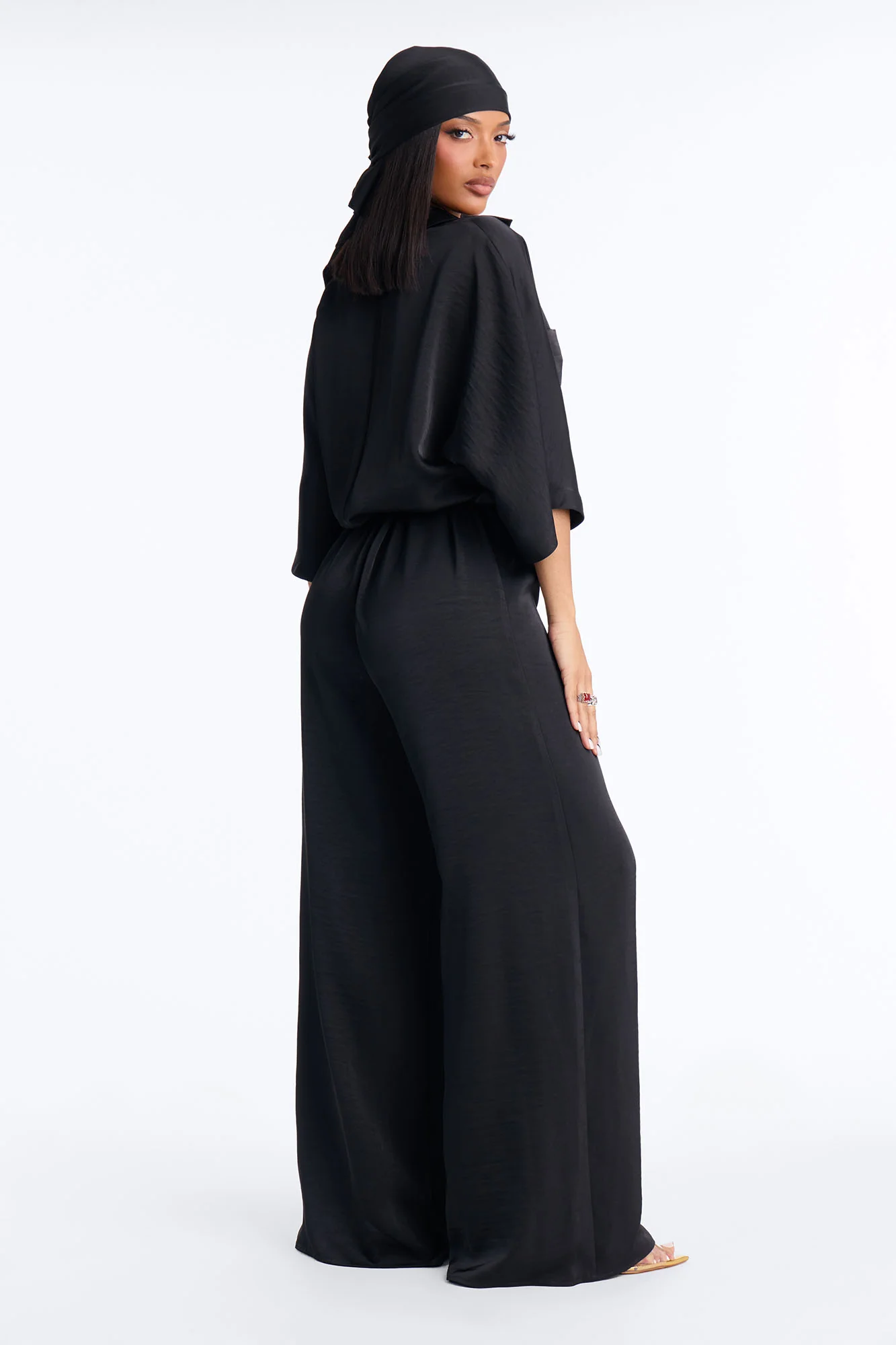Angelina Satin 2 Piece Jumpsuit Set - Black - Image 4