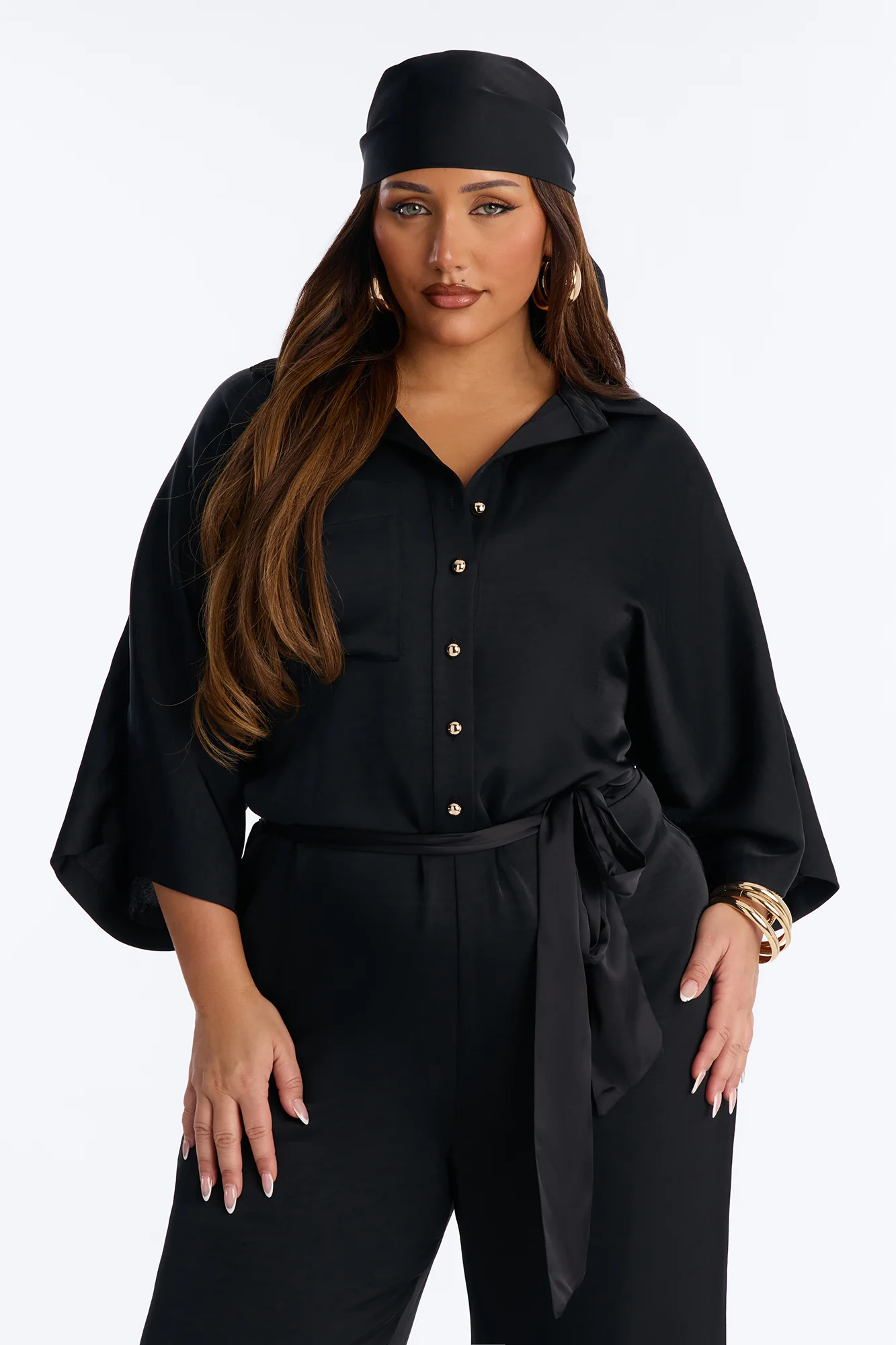 Angelina Satin 2 Piece Jumpsuit Set - Black - Image 6
