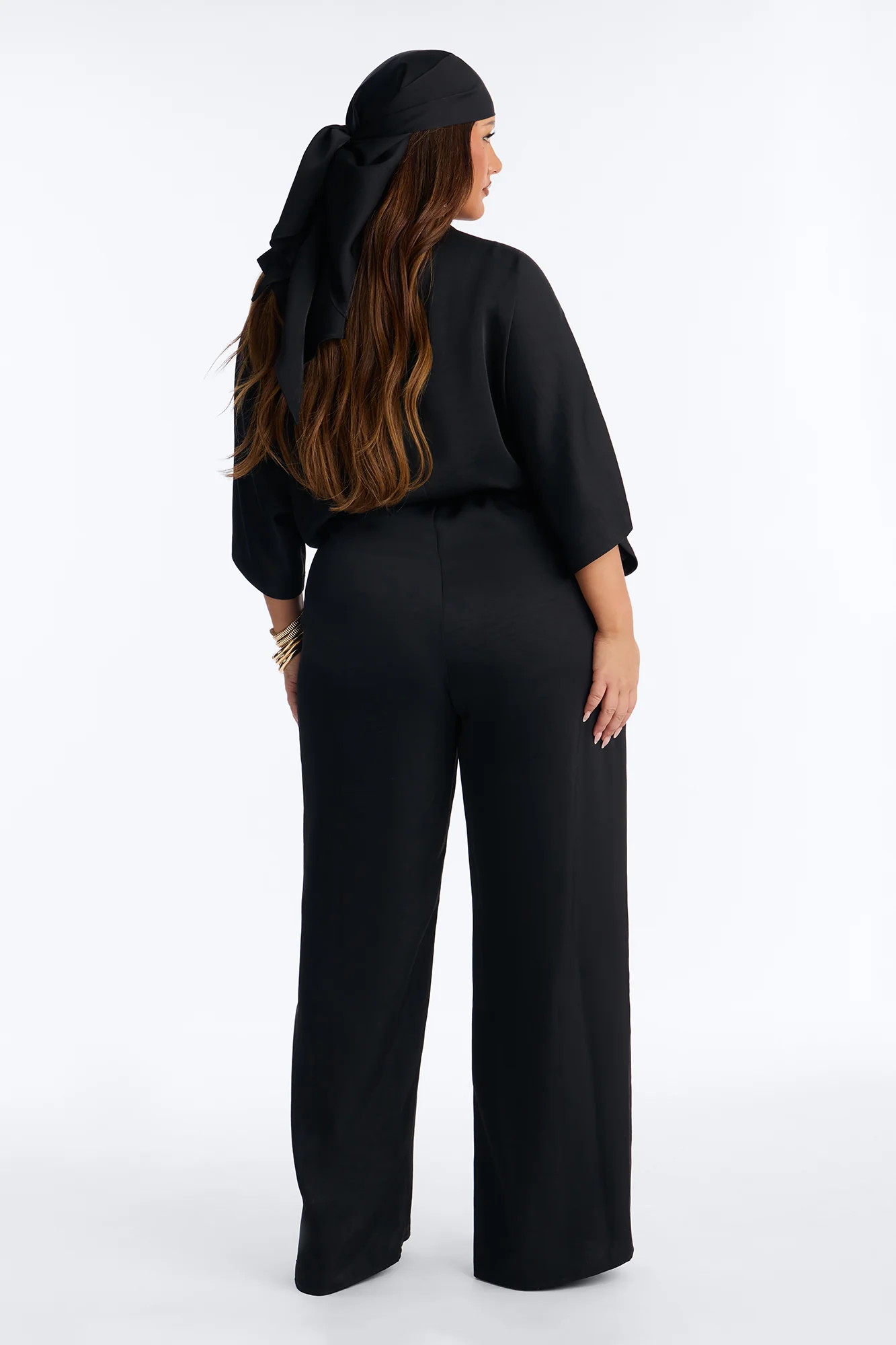Angelina Satin 2 Piece Jumpsuit Set - Black - Image 8