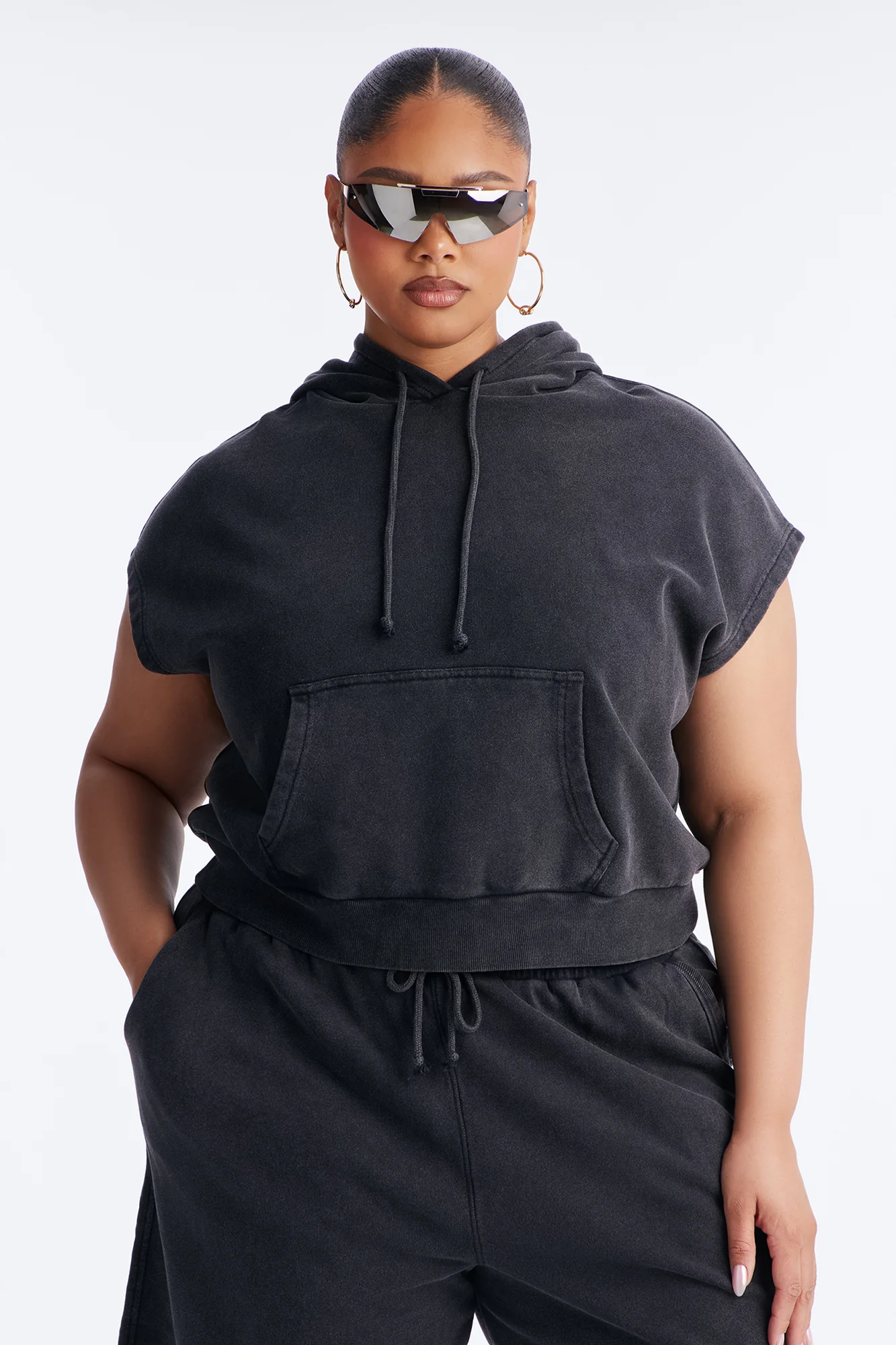 Angie Washed Short Sleeve Sweatshirt - Black - Image 5