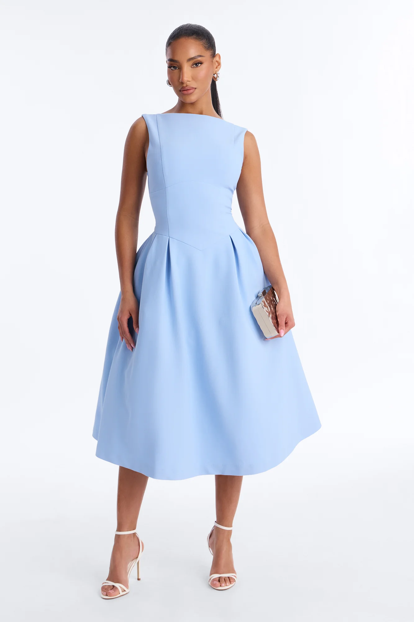 Anika Pleated Midi Dress - Blue
