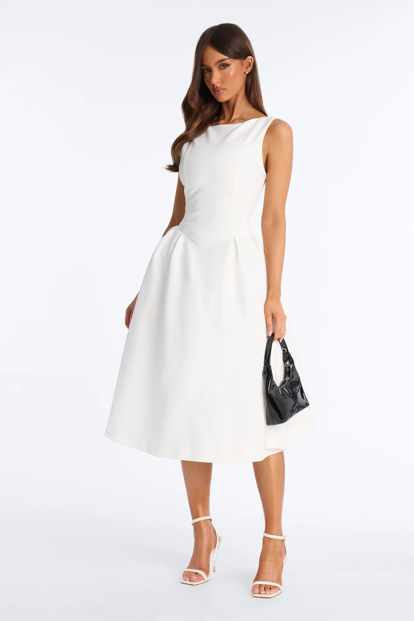 Anika Pleated Midi Dress - White