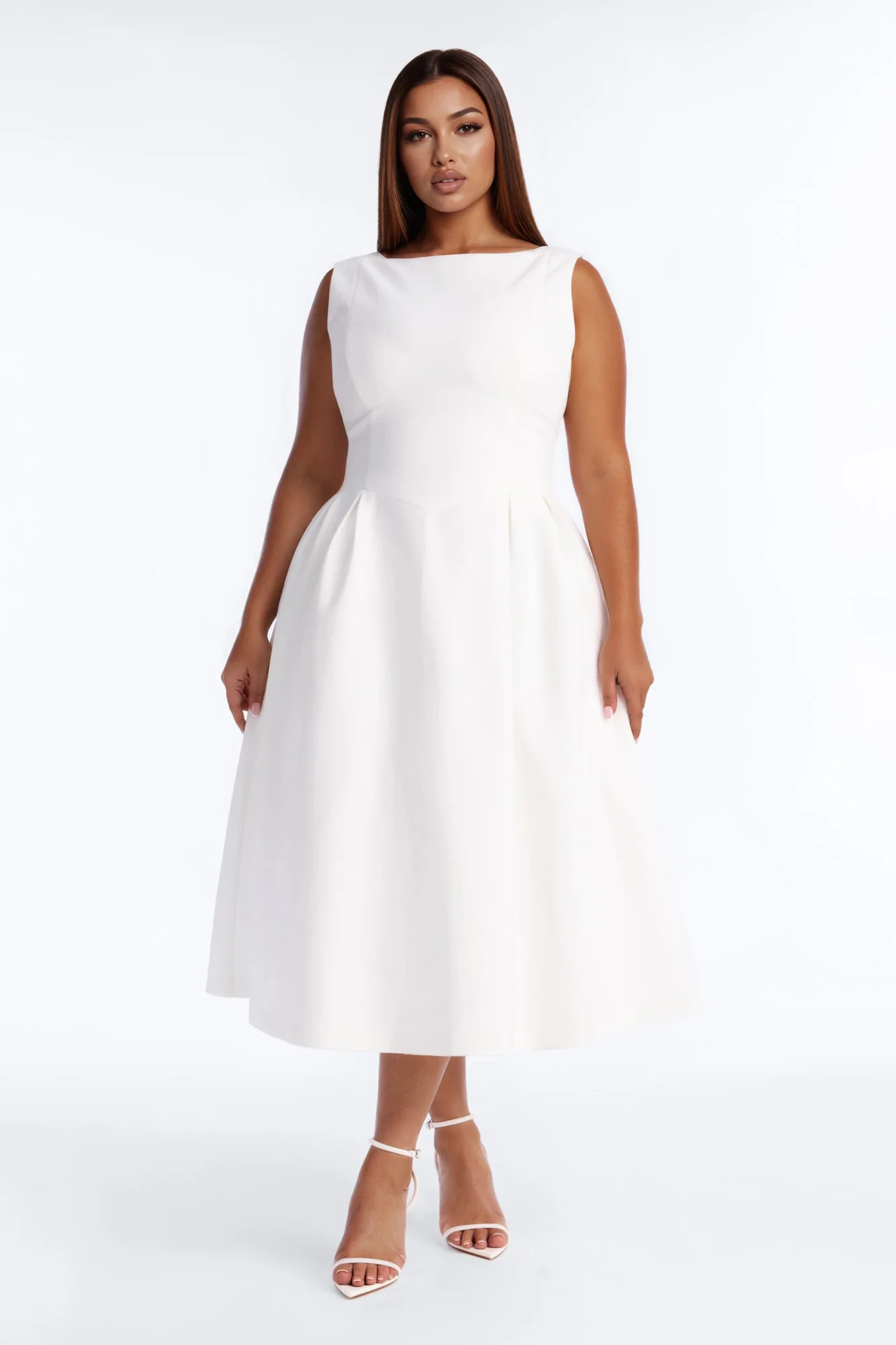 Anika Pleated Midi Dress - White - Image 4