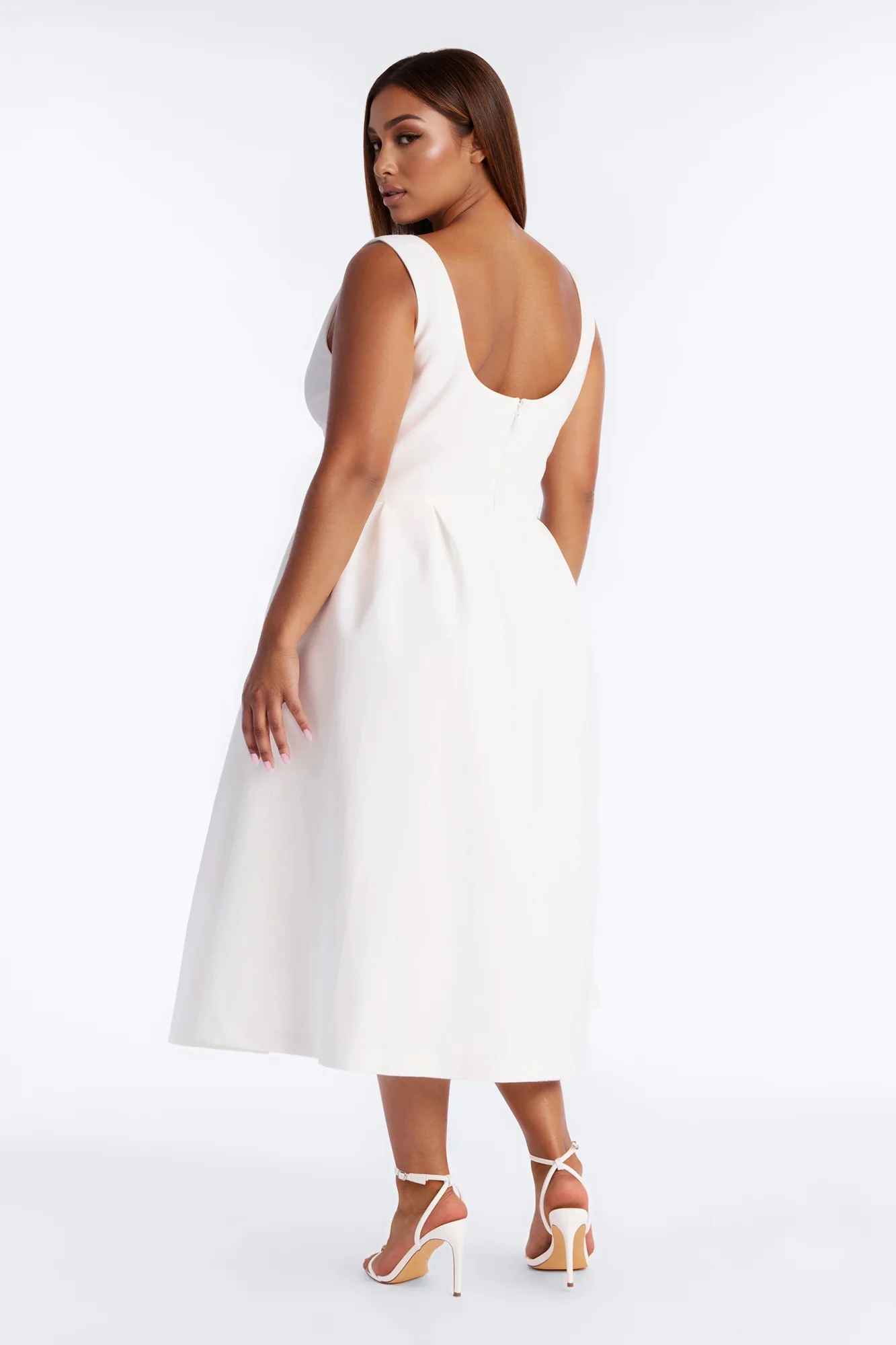 Anika Pleated Midi Dress - White - Image 6