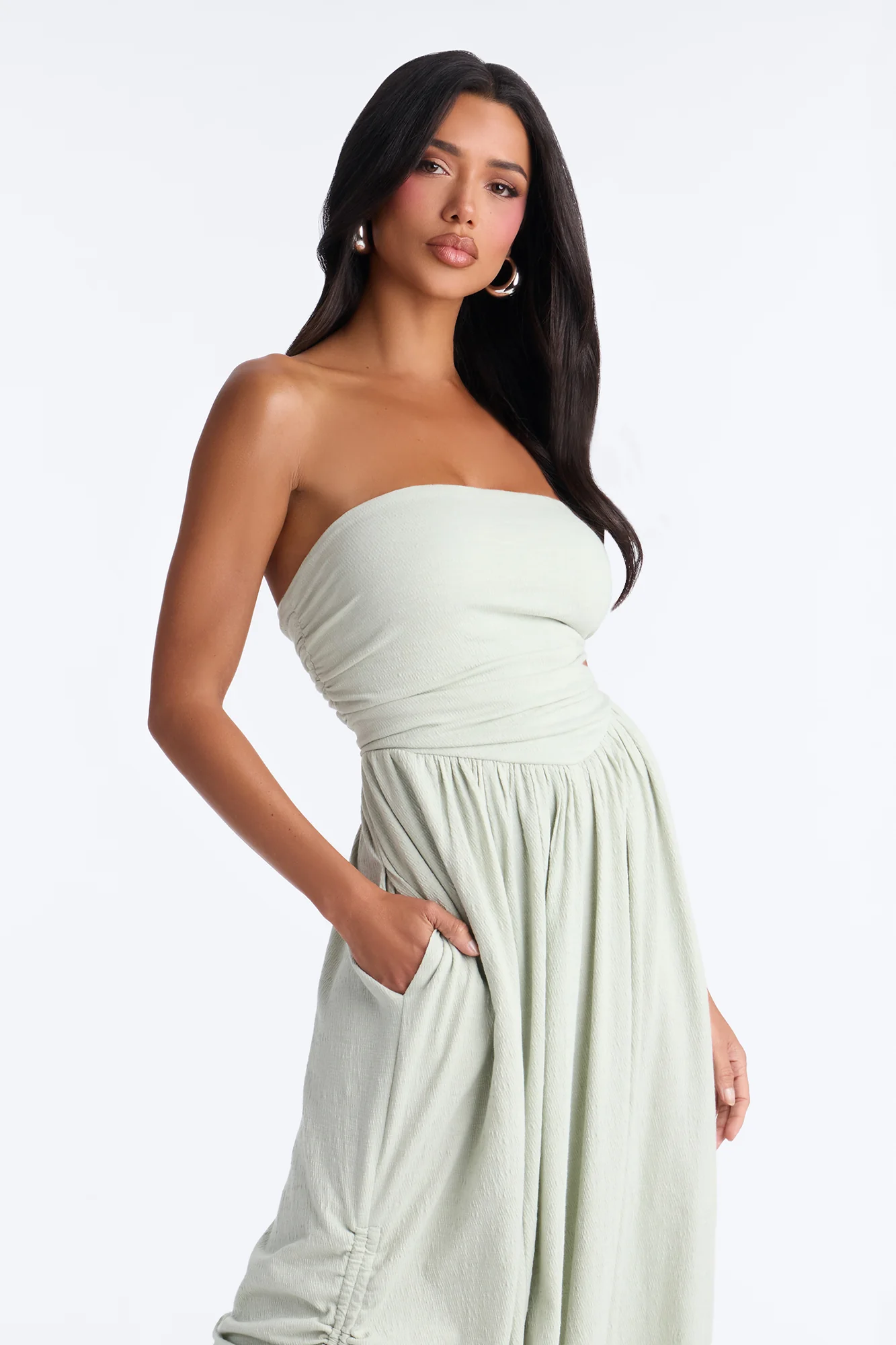 Anika Strapless Barrel Leg Jumpsuit - Sage - Image 2