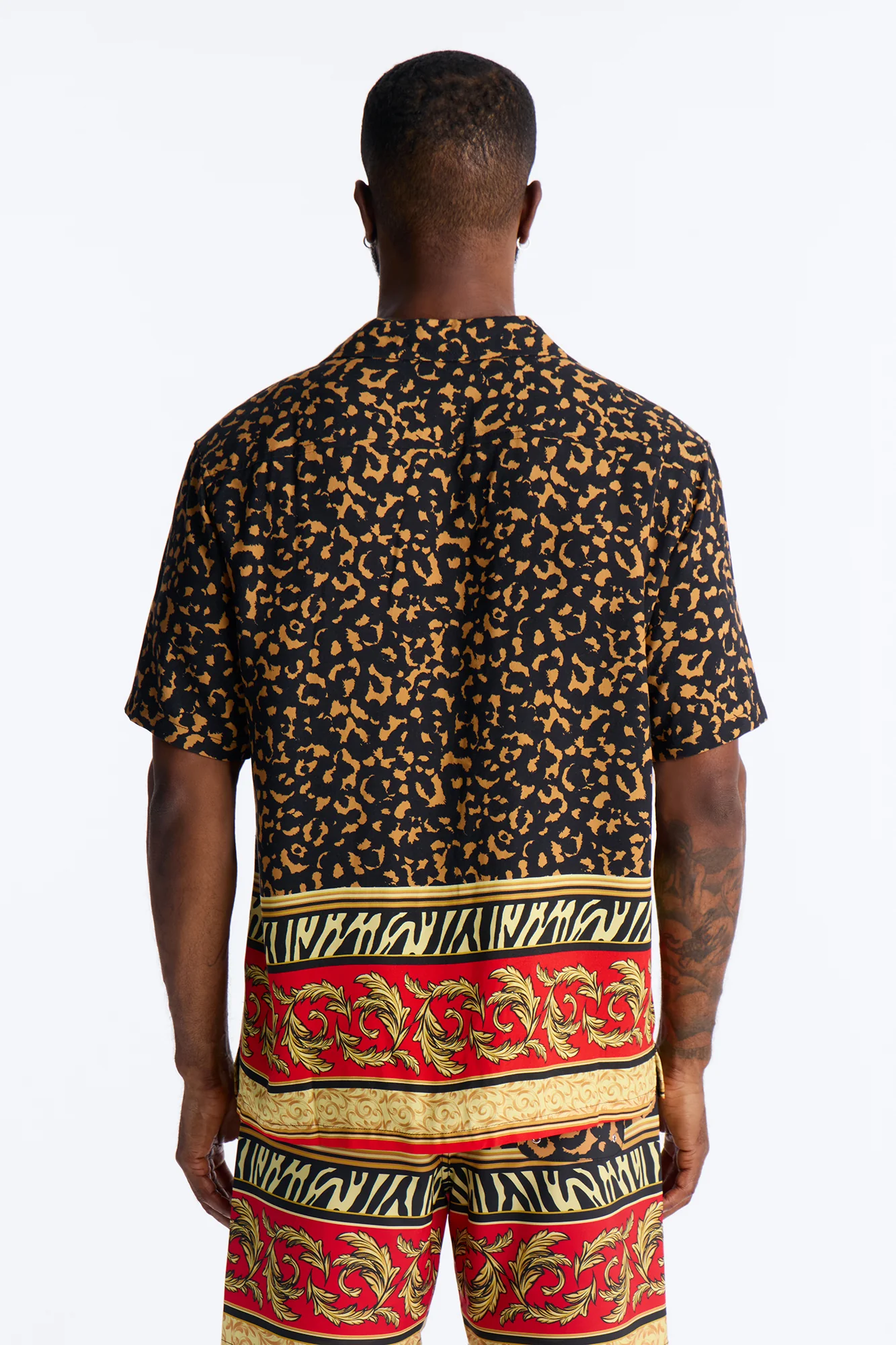 Animal Instincts Paneled Cuban Collar Short Sleeve Shirt - Leopard - Image 4