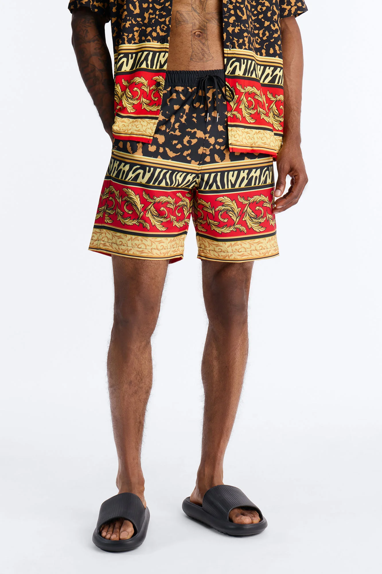 Animal Instincts Paneled Swim Trunk 7″ - Leopard