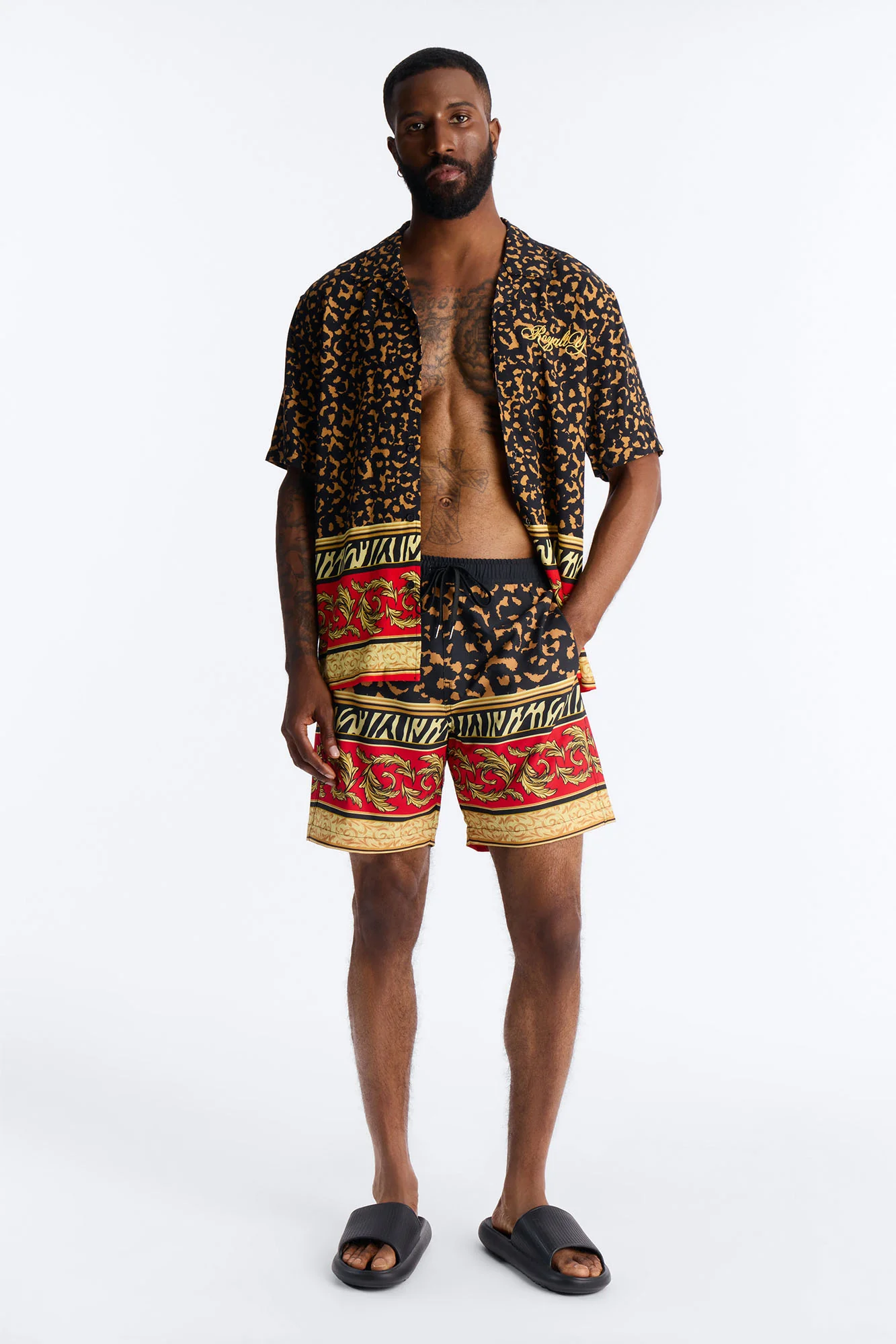 Animal Instincts Paneled Swim Trunk 7″ - Leopard - Image 2