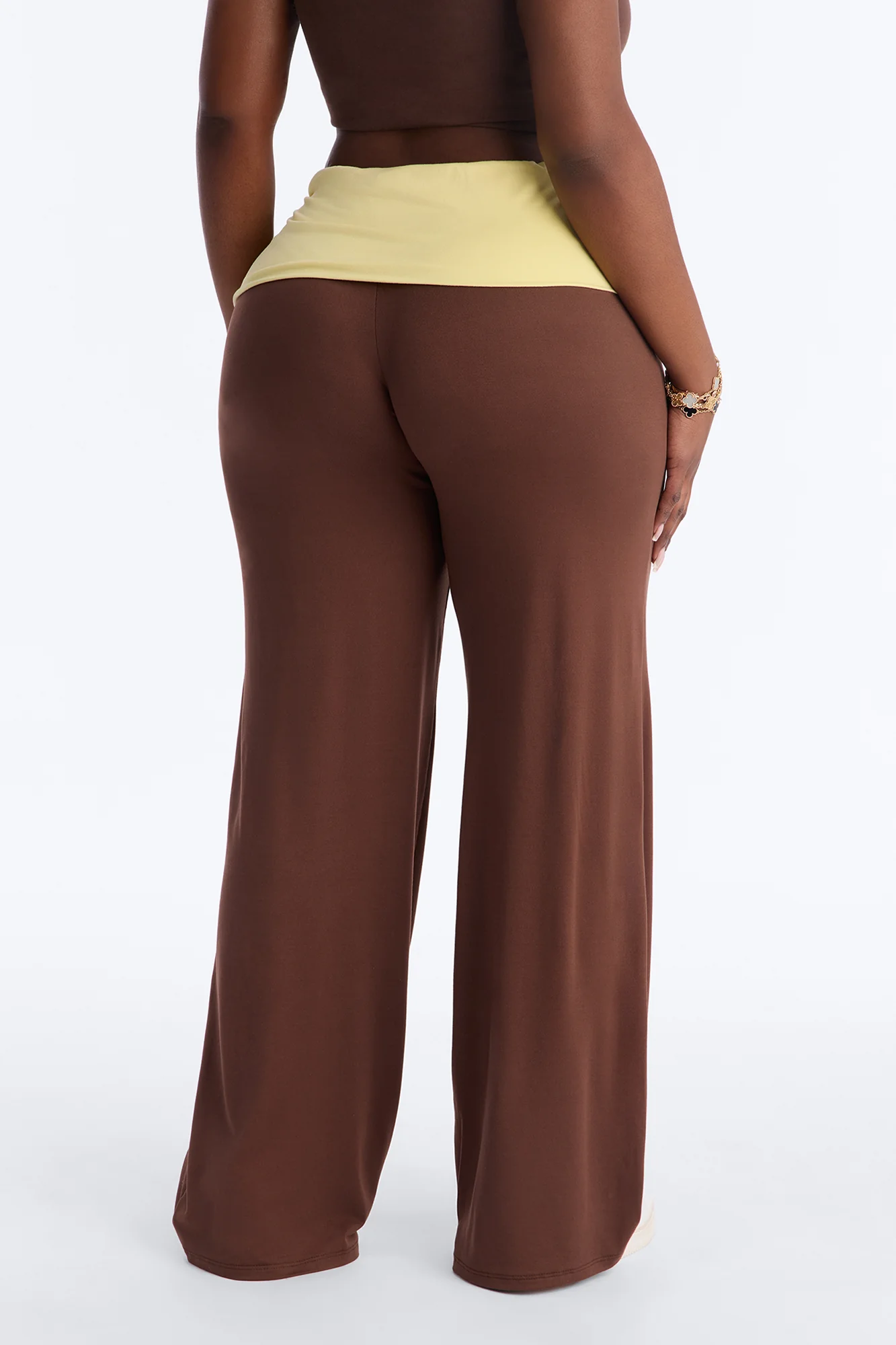 Aniyah Fold Over Flare Pant - Brown Combo - Image 7
