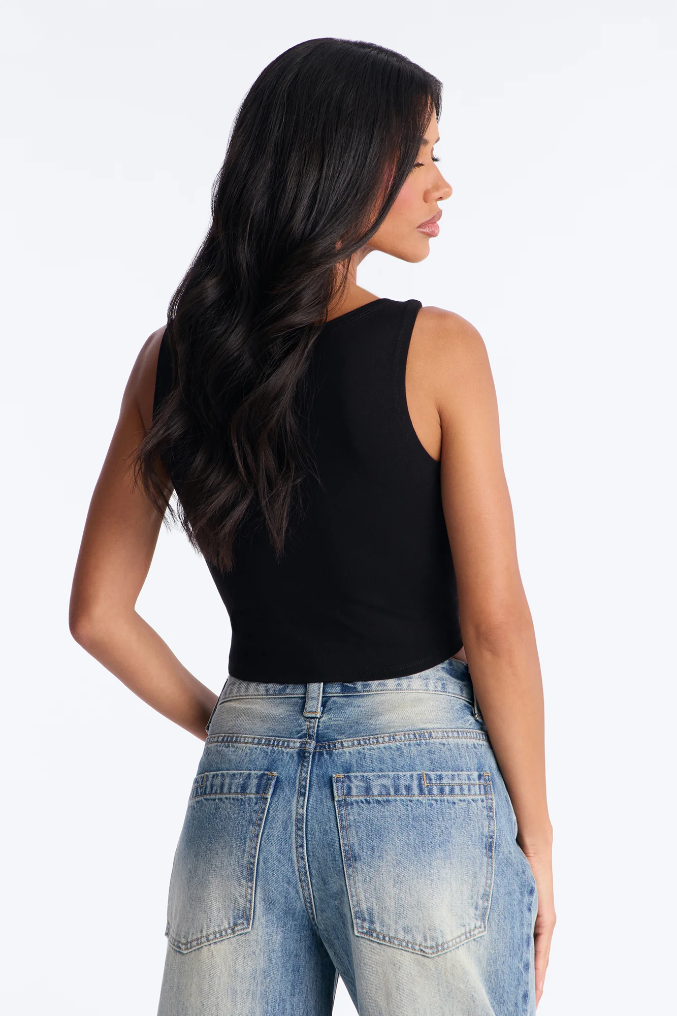 Anna Boat Neck Sleeveless Tank Top - Black - Image 3