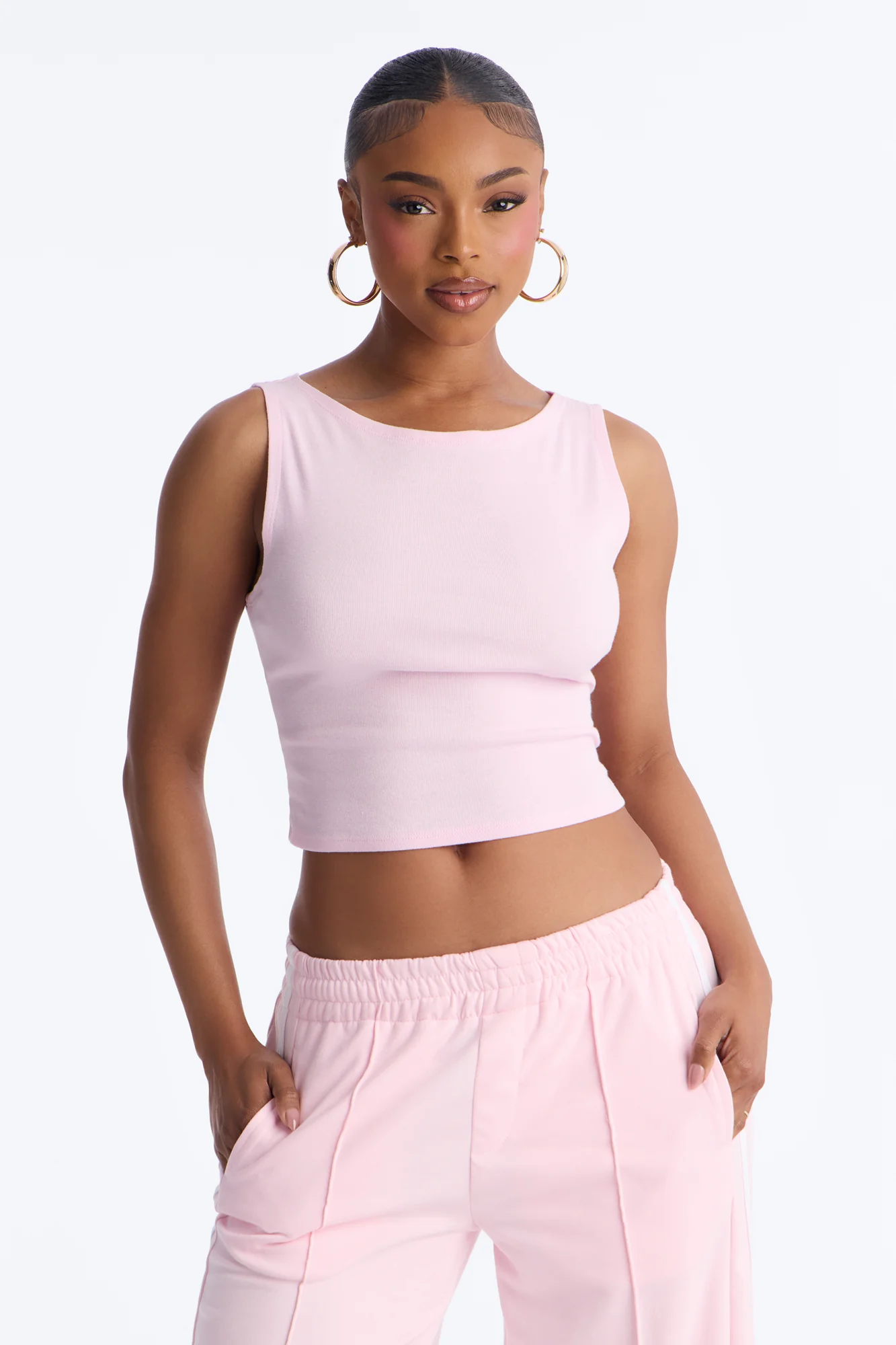 Anna Boat Neck Sleeveless Tank Top - Pink