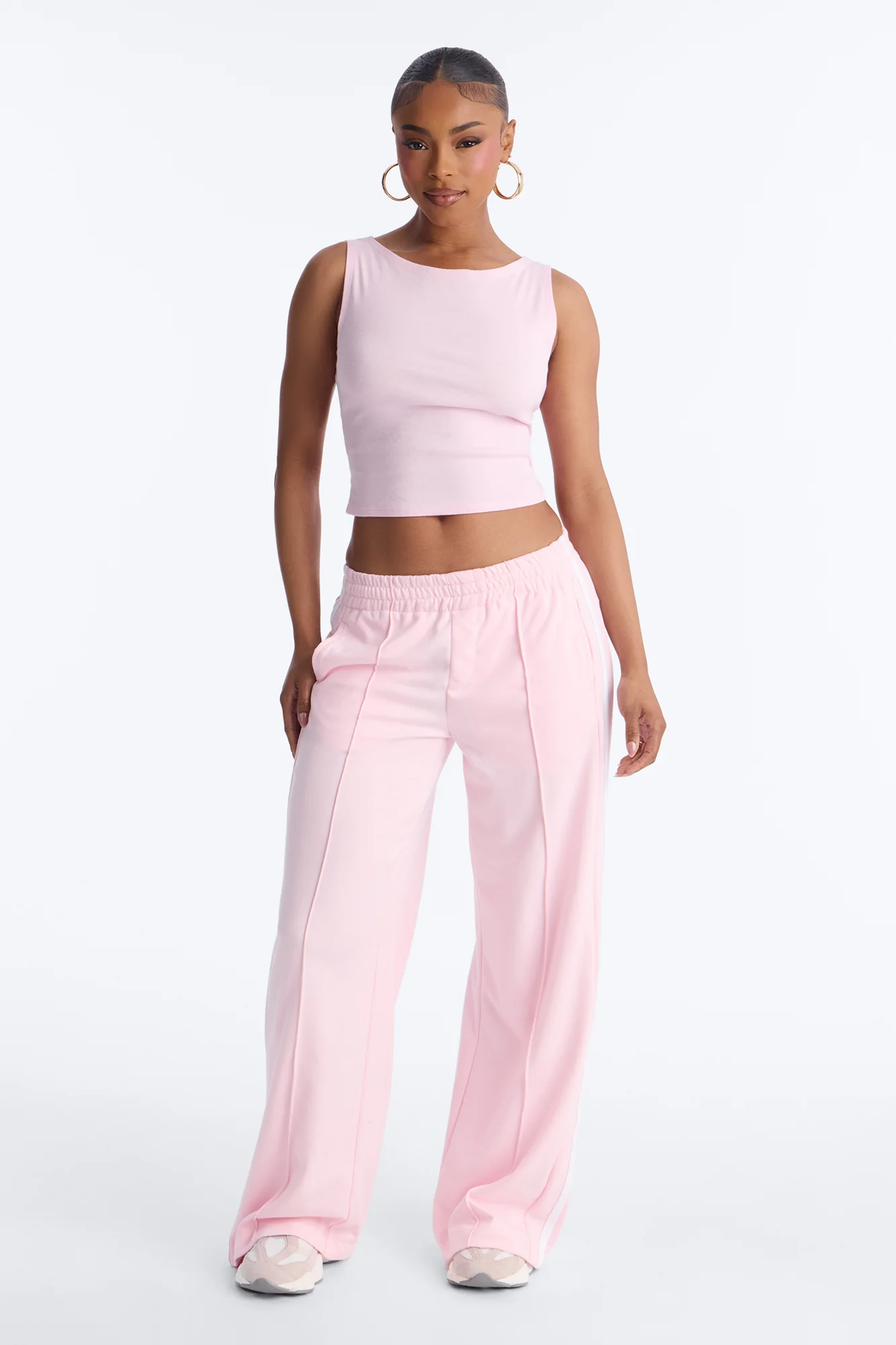 Anna Boat Neck Sleeveless Tank Top - Pink - Image 2