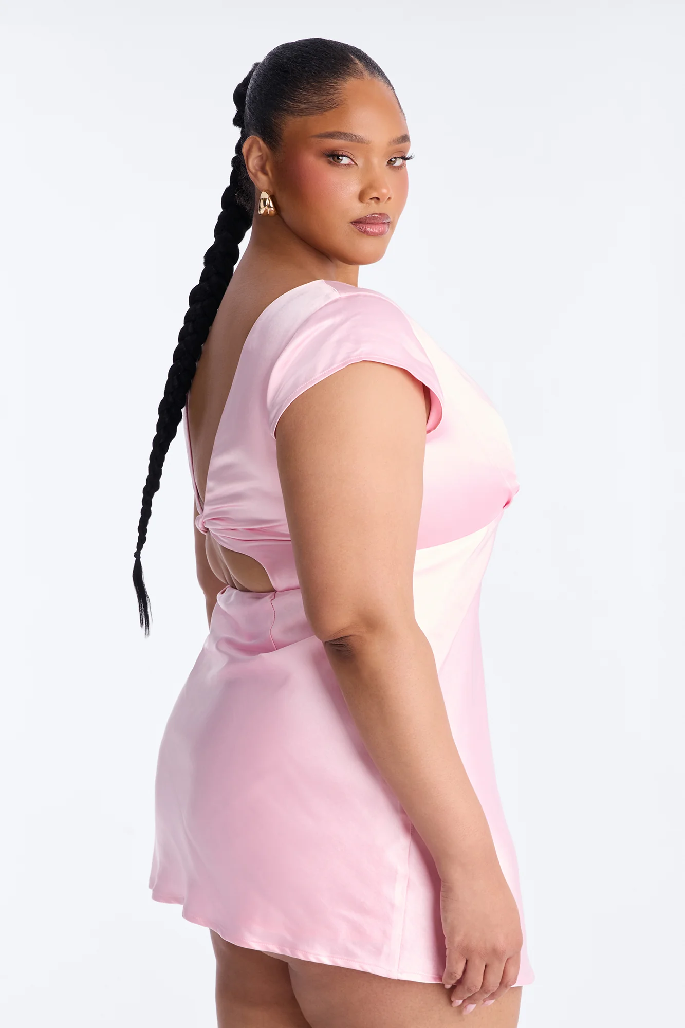 Annabel Short Sleeve Satin Mini Dress - Pink - Image 7