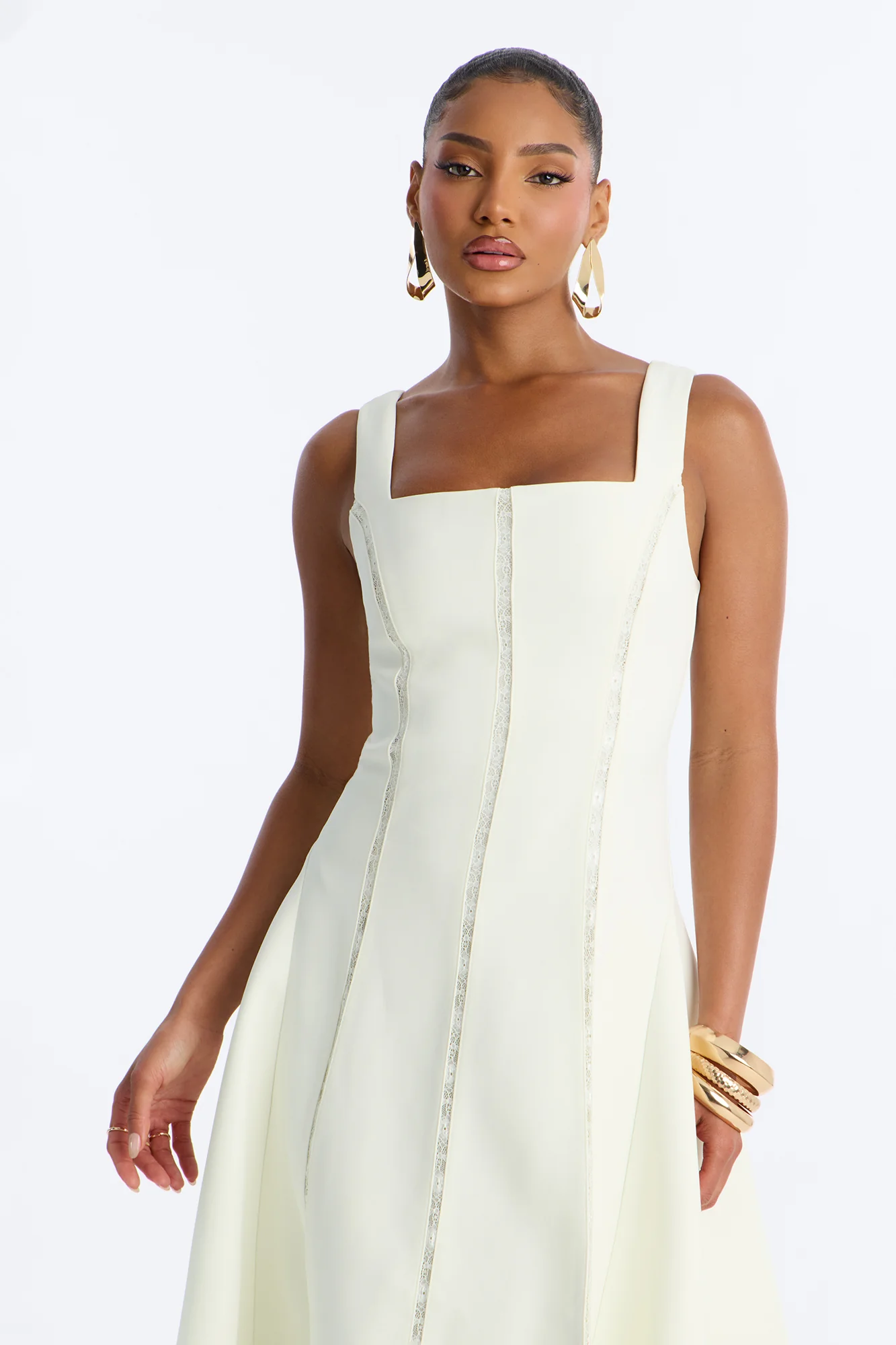 Annabeth Lace Trim Midi Dress - White - Image 2