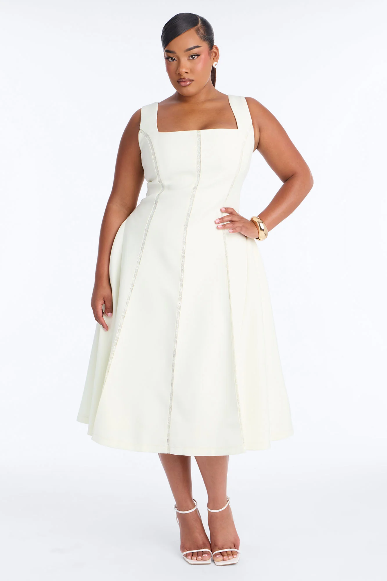 Annabeth Lace Trim Midi Dress - White - Image 5