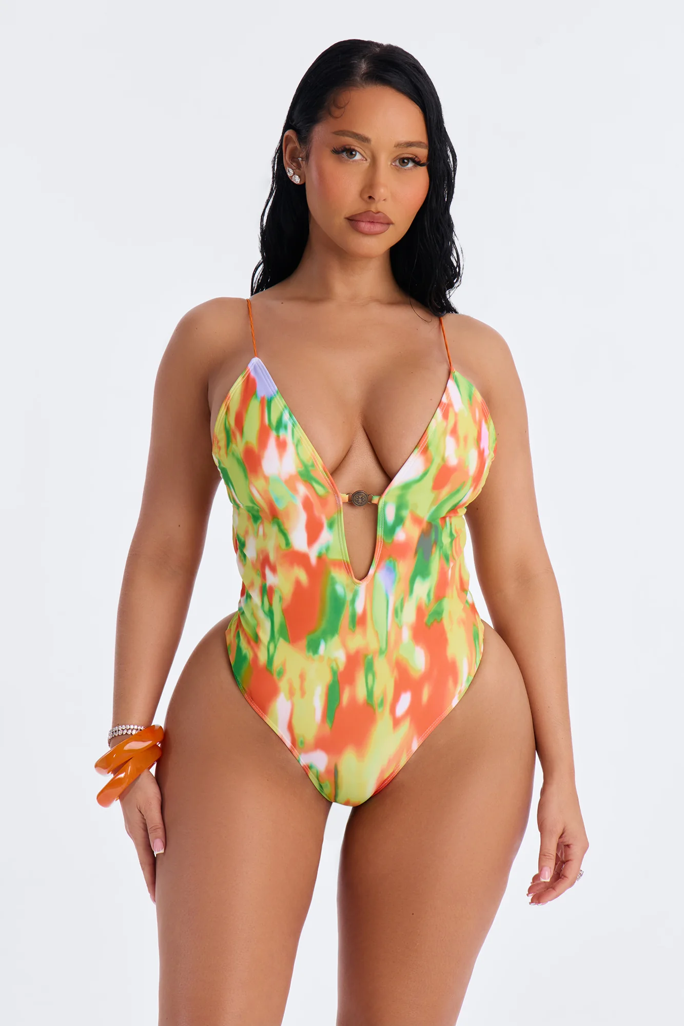 Annalise 1 Piece Tie Dye Cut Out Swimsuit - Multi Color