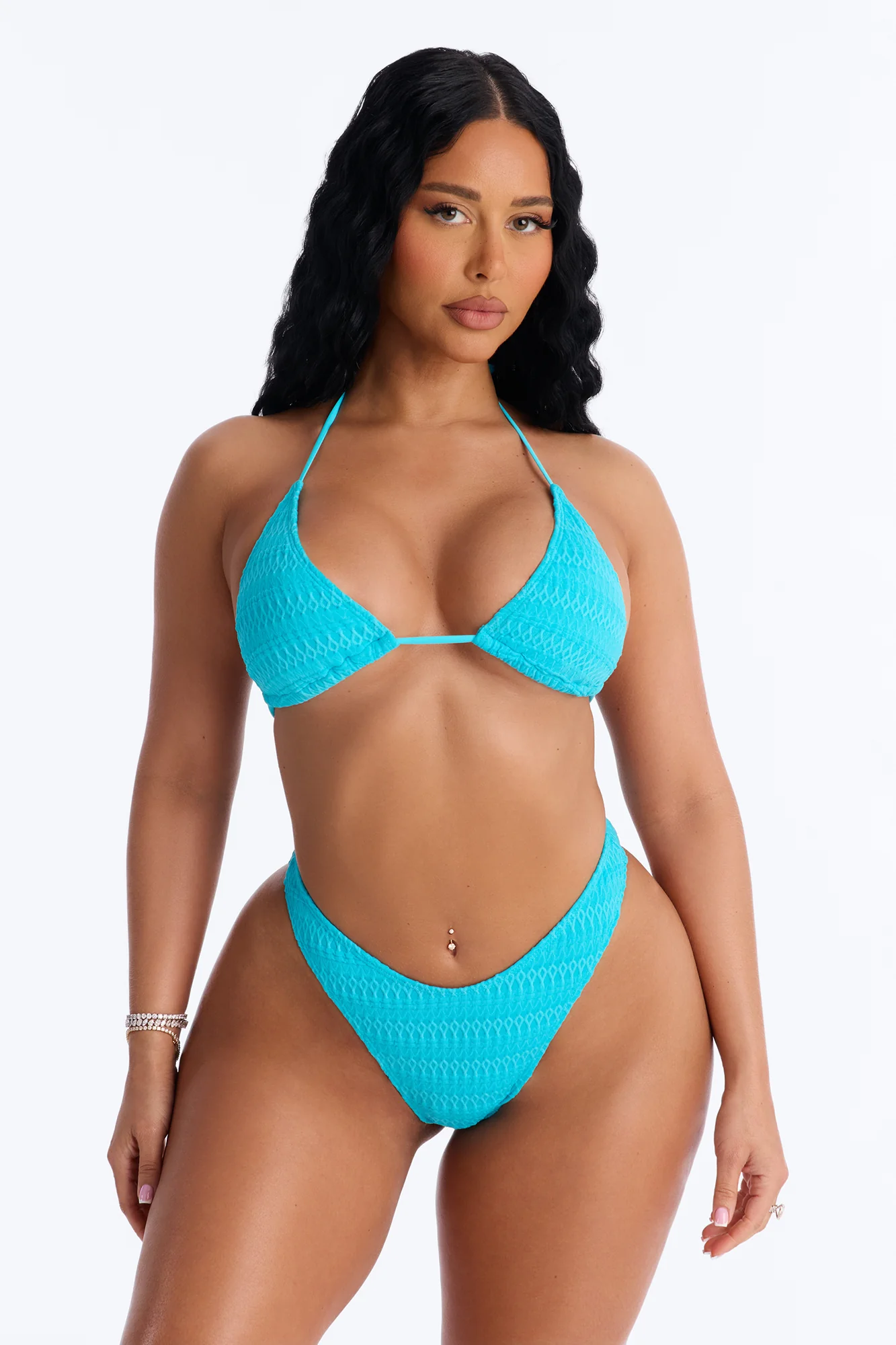Annalise 2 Piece Textured Triangle Bikini Set - Turquoise
