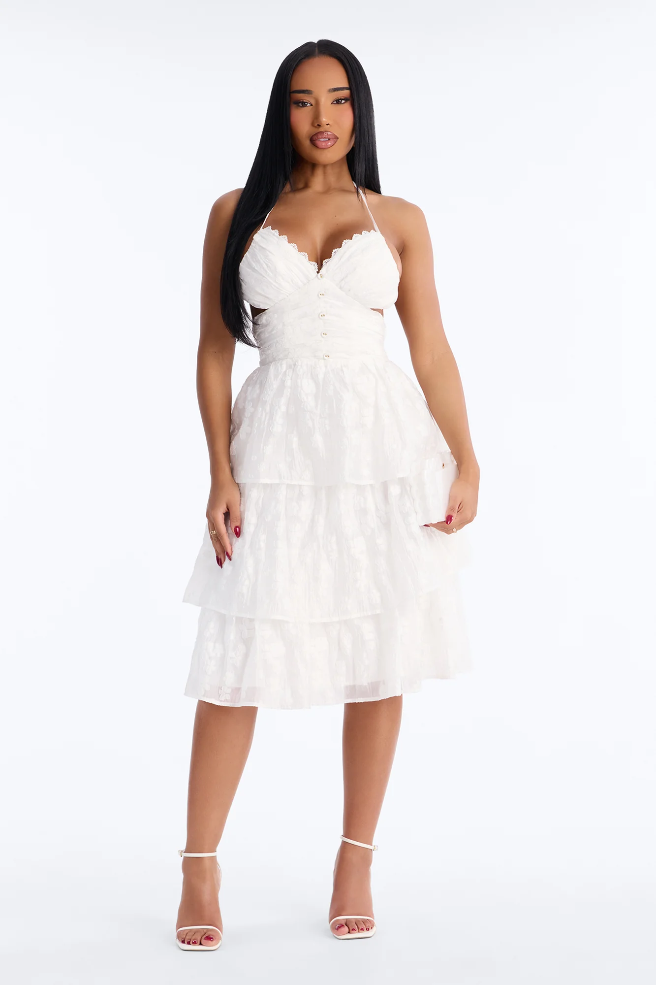 Annalise Tiered Ruffle Midi Dress - White