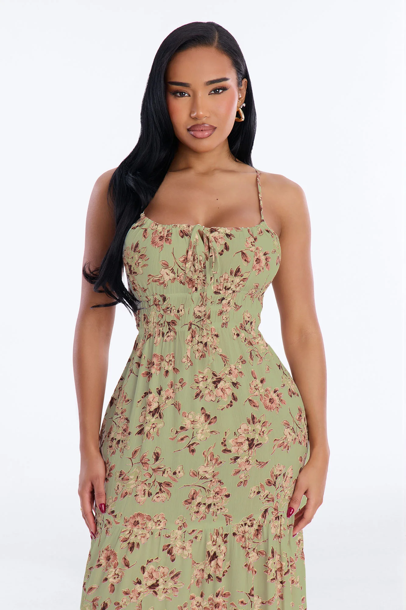 Anneliese Floral Rayon Midi Dress - Olive - Image 2