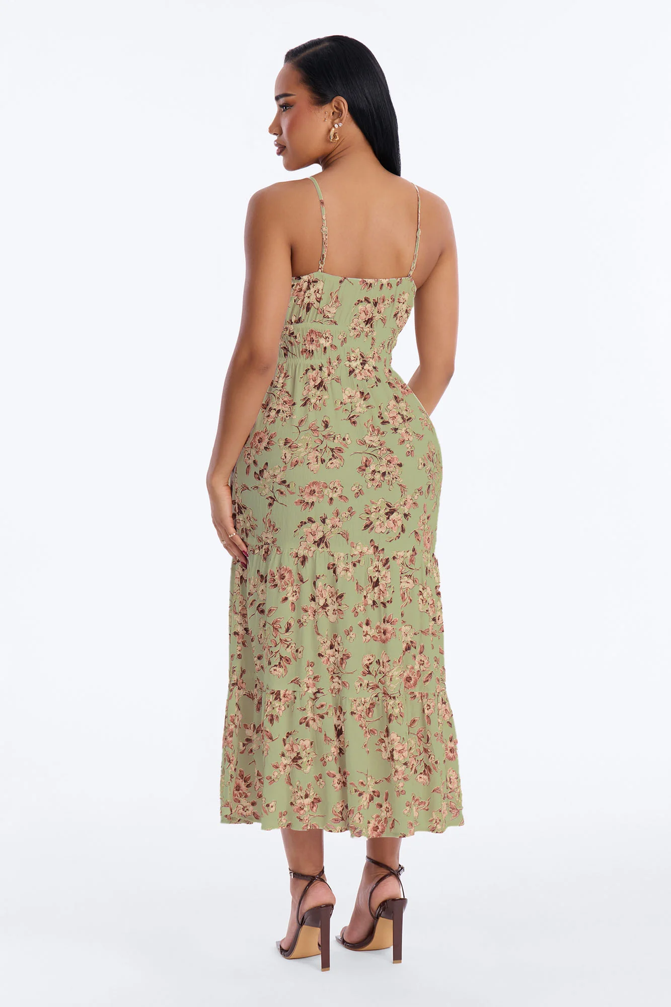 Anneliese Floral Rayon Midi Dress - Olive - Image 3