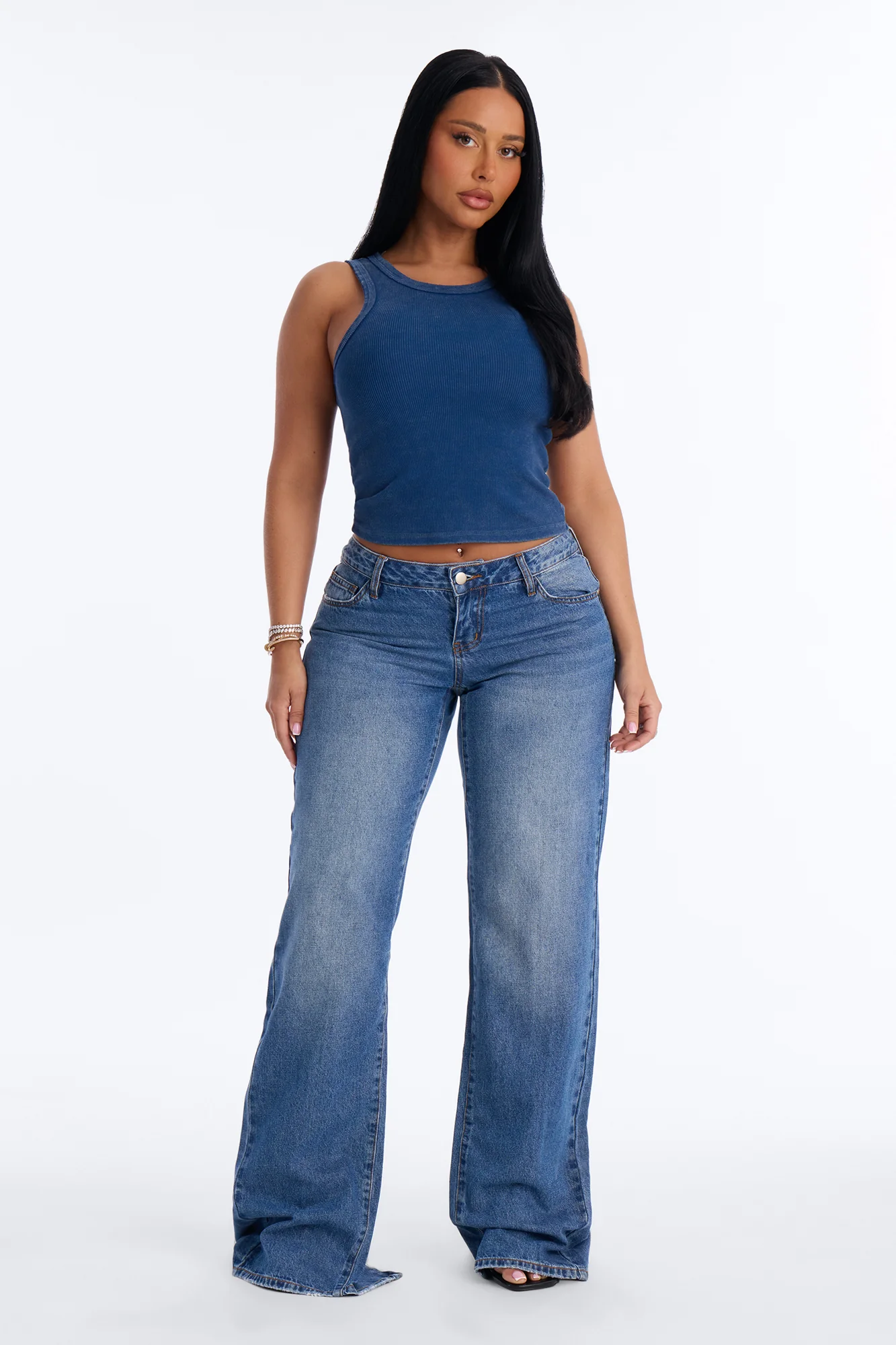 Annie Acid Washed Ribbed Crew Neck Tank Top - Navy - Image 2