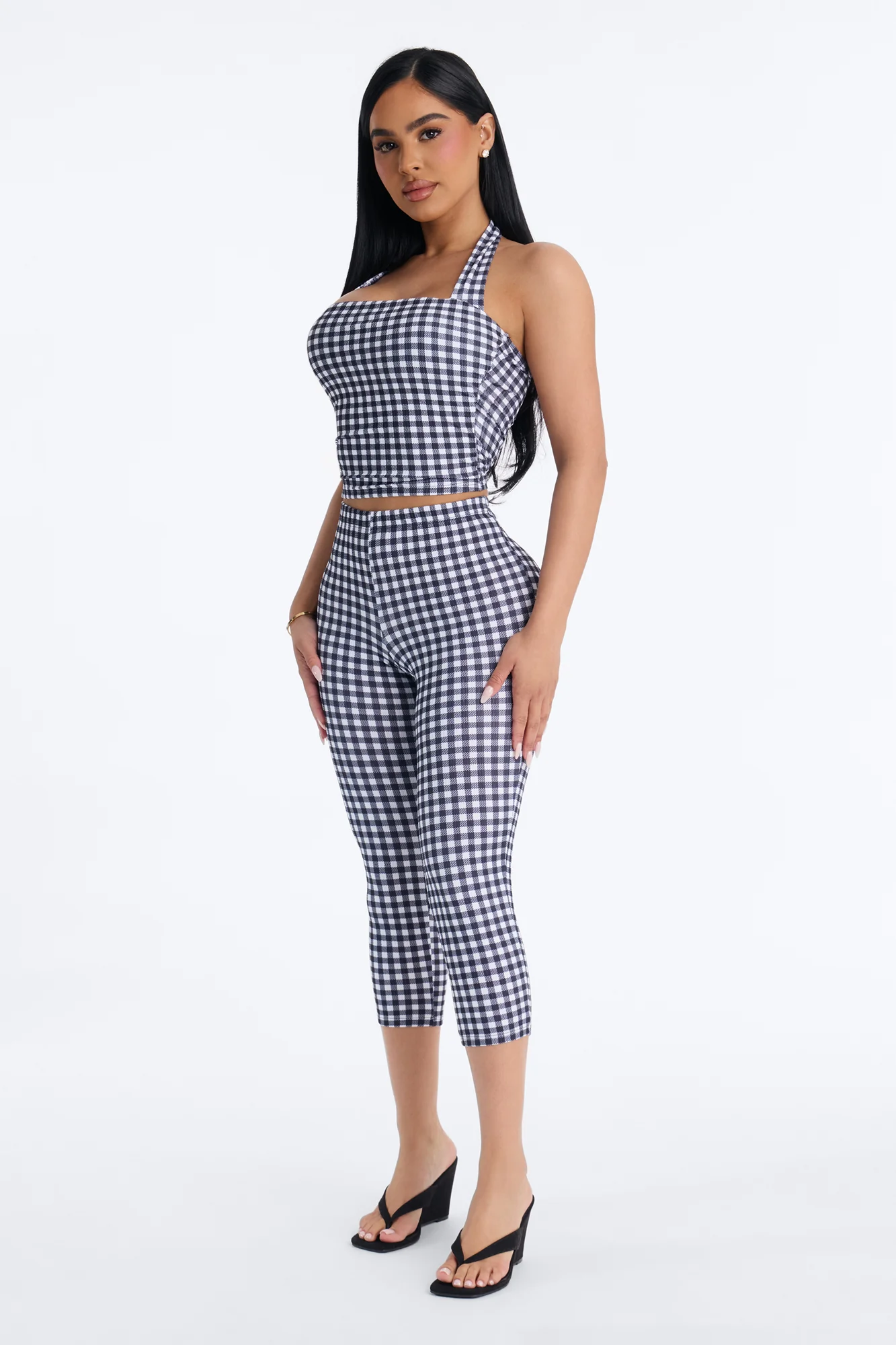 Annie Gingham Capri Set - Black/White