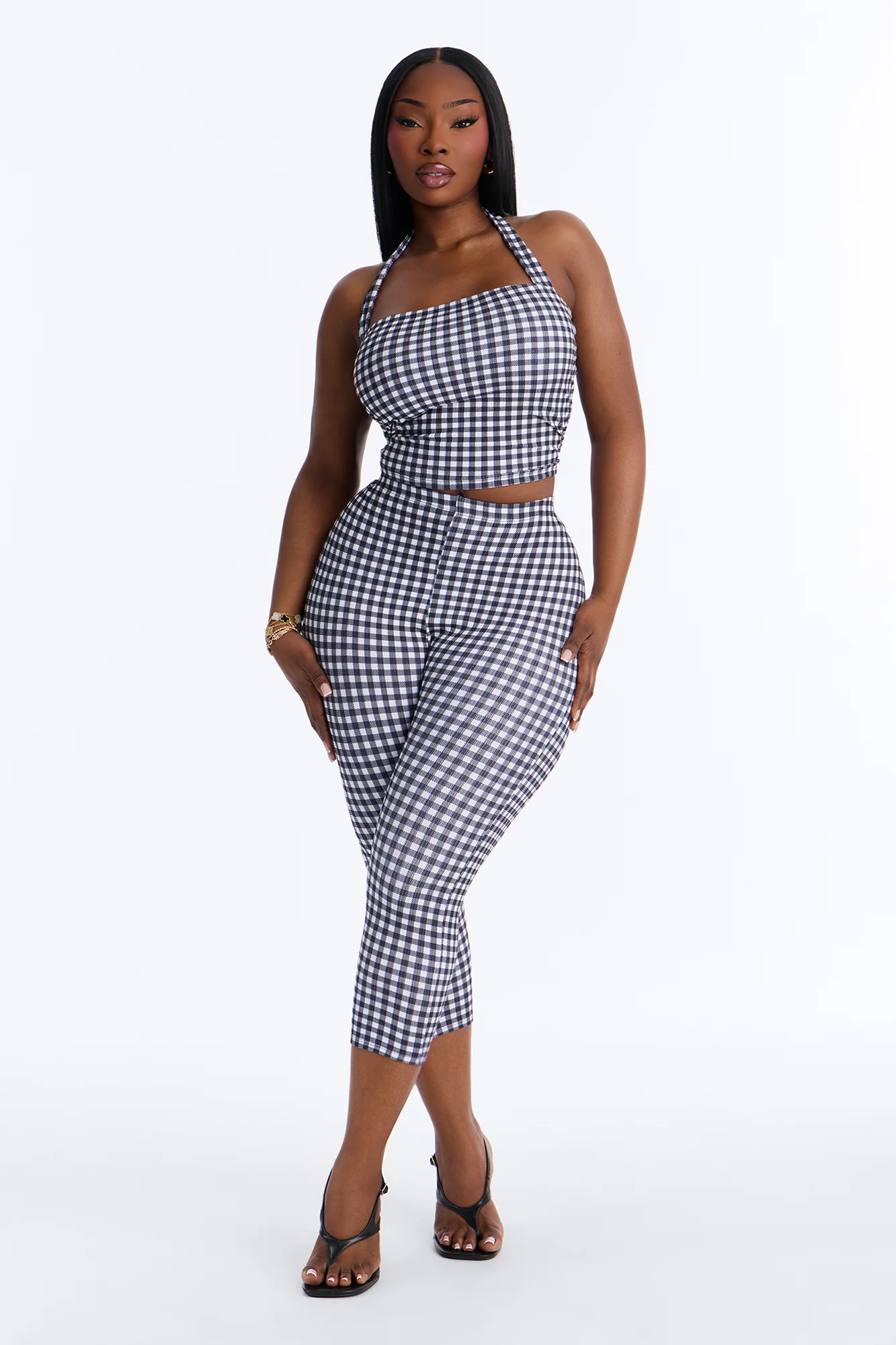 Annie Gingham Capri Set - Black/White - Image 5