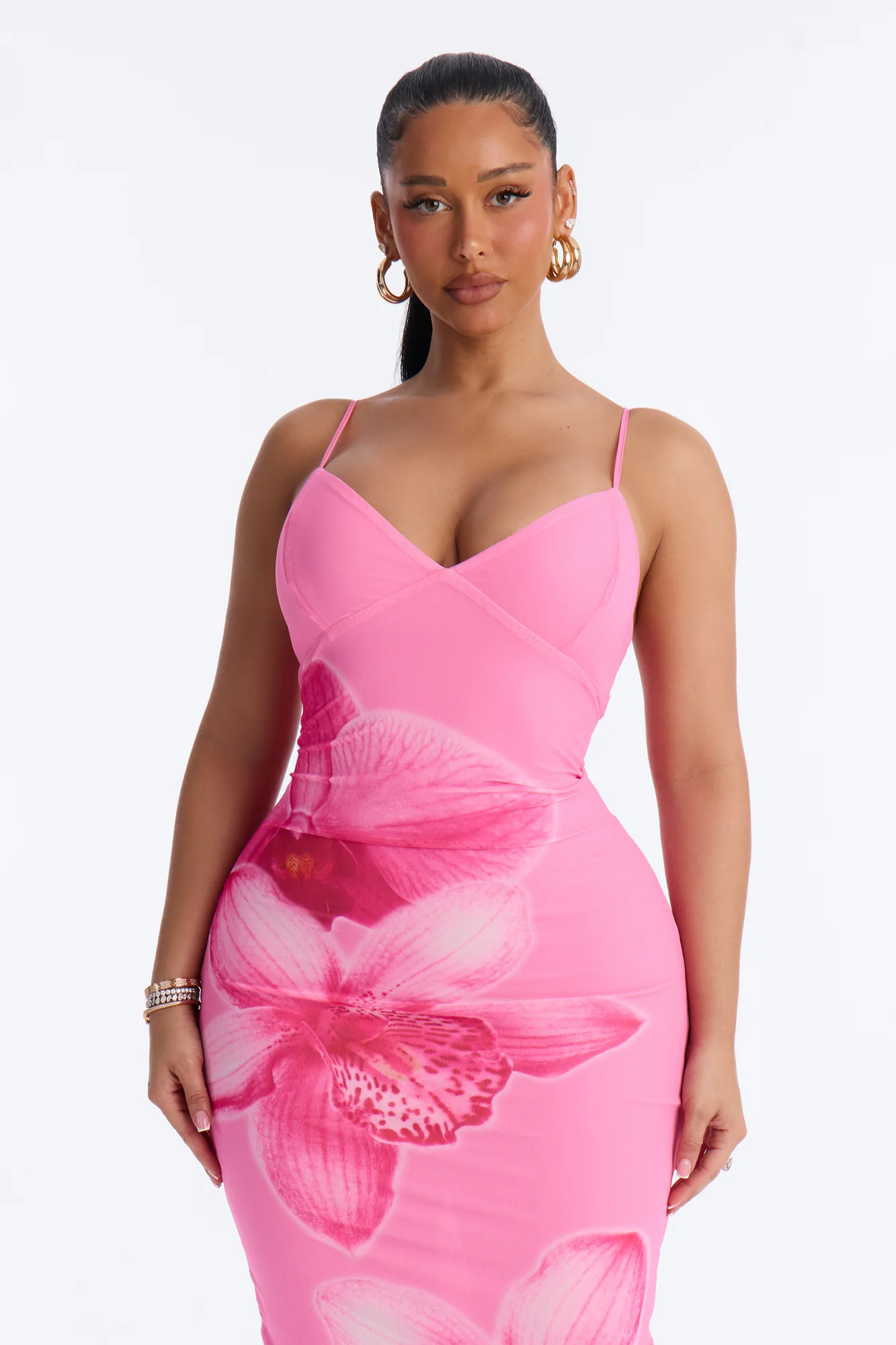 Ansley Floral Mesh Midi Dress - Pink - Image 2