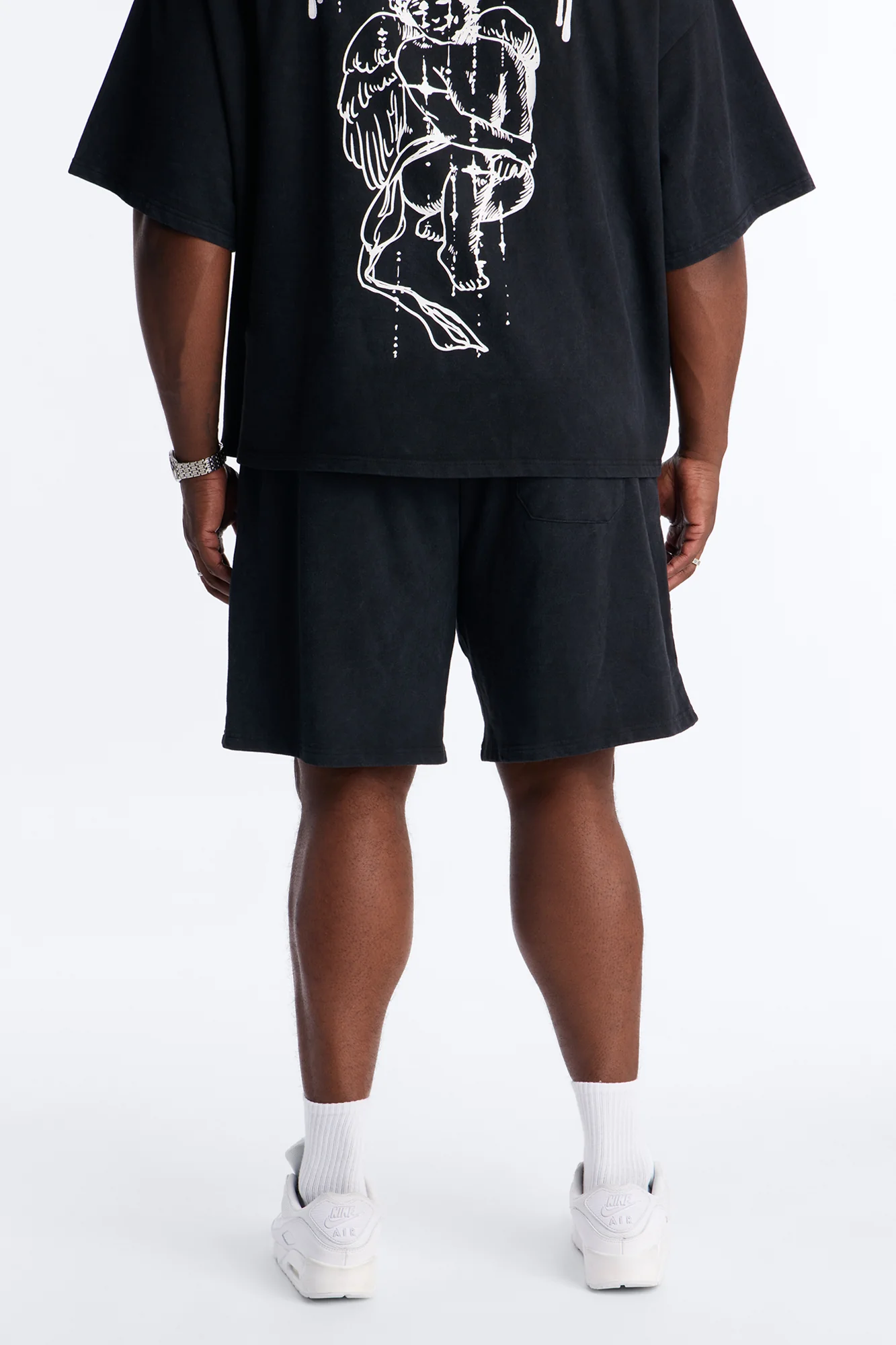 Anti Social Cherub Embroidered Relaxed Sweatshort - Black Wash - Image 10