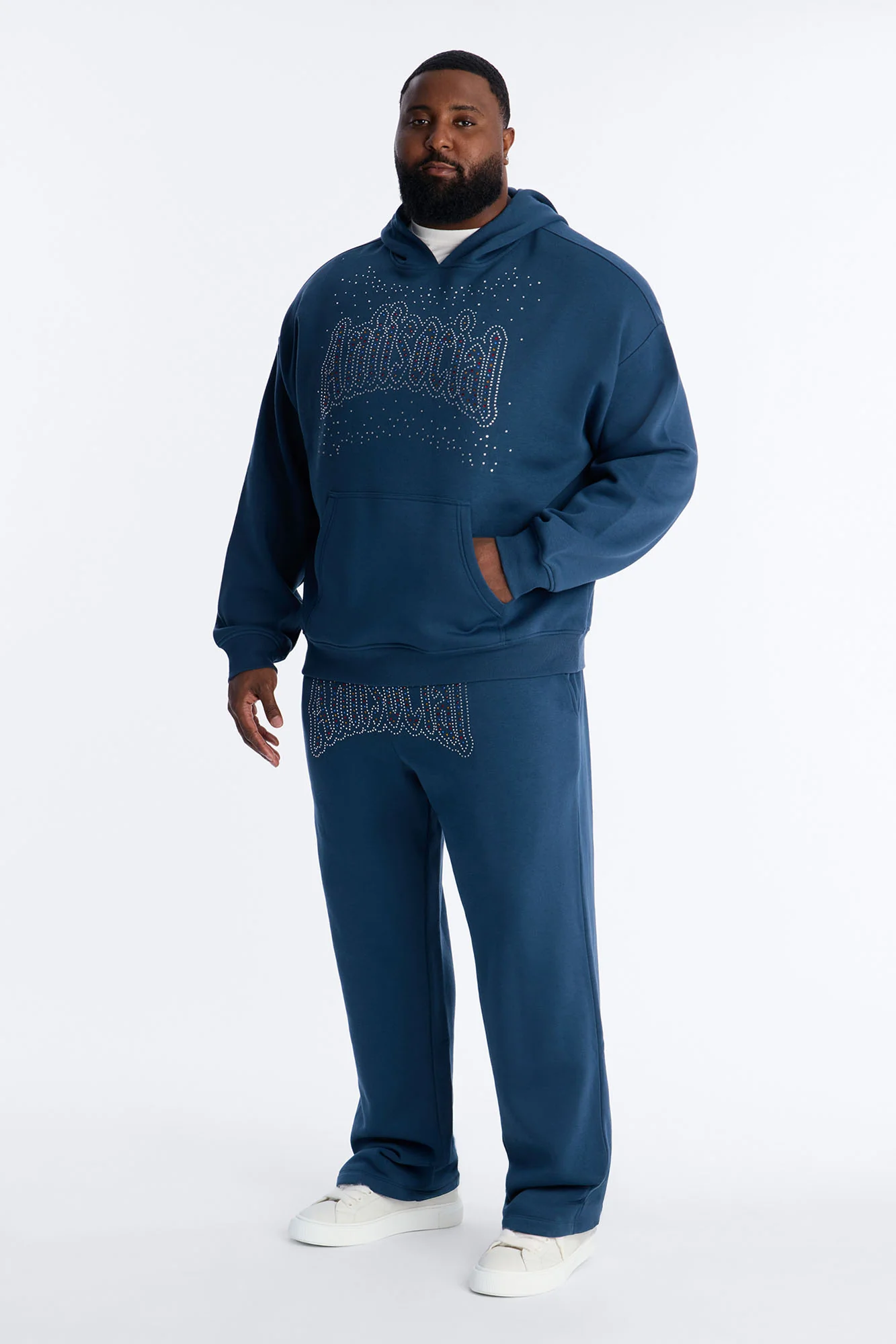 Antisocial Rhinestone Pearl Oversized Hoodie - Navy - Image 5