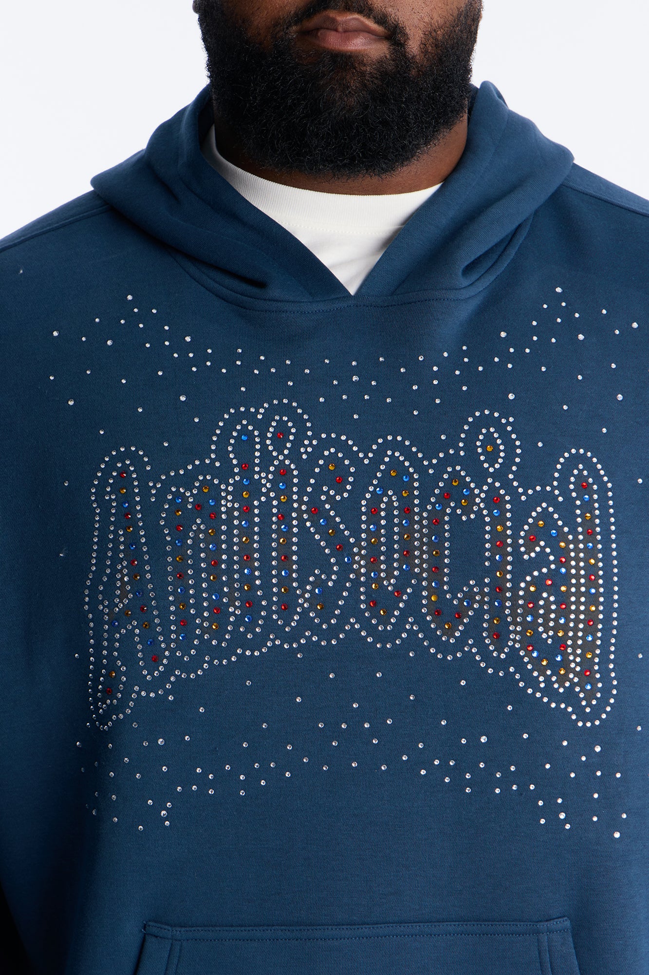 Antisocial Rhinestone Pearl Oversized Hoodie - Navy - Image 6