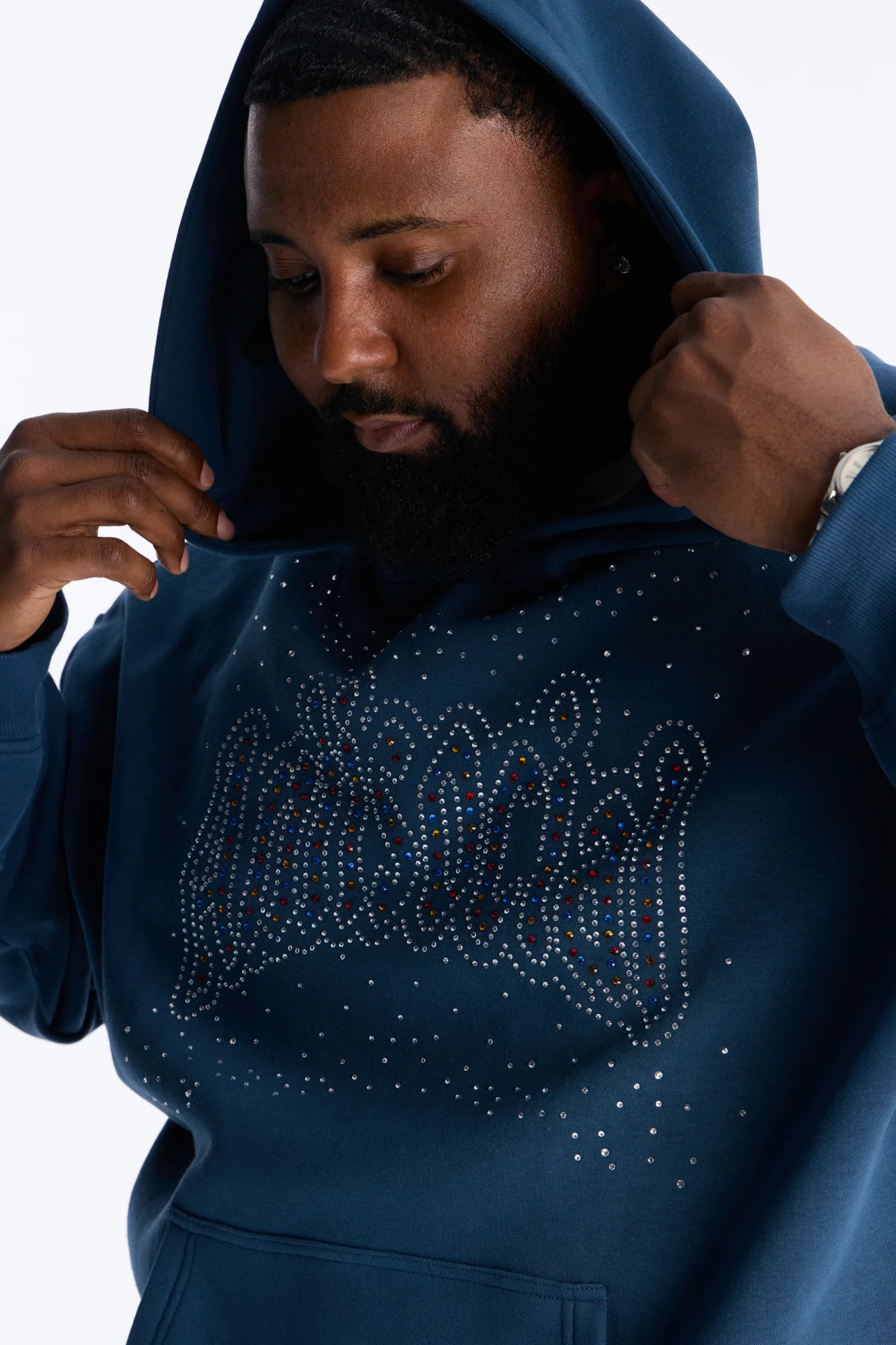 Antisocial Rhinestone Pearl Oversized Hoodie - Navy - Image 7