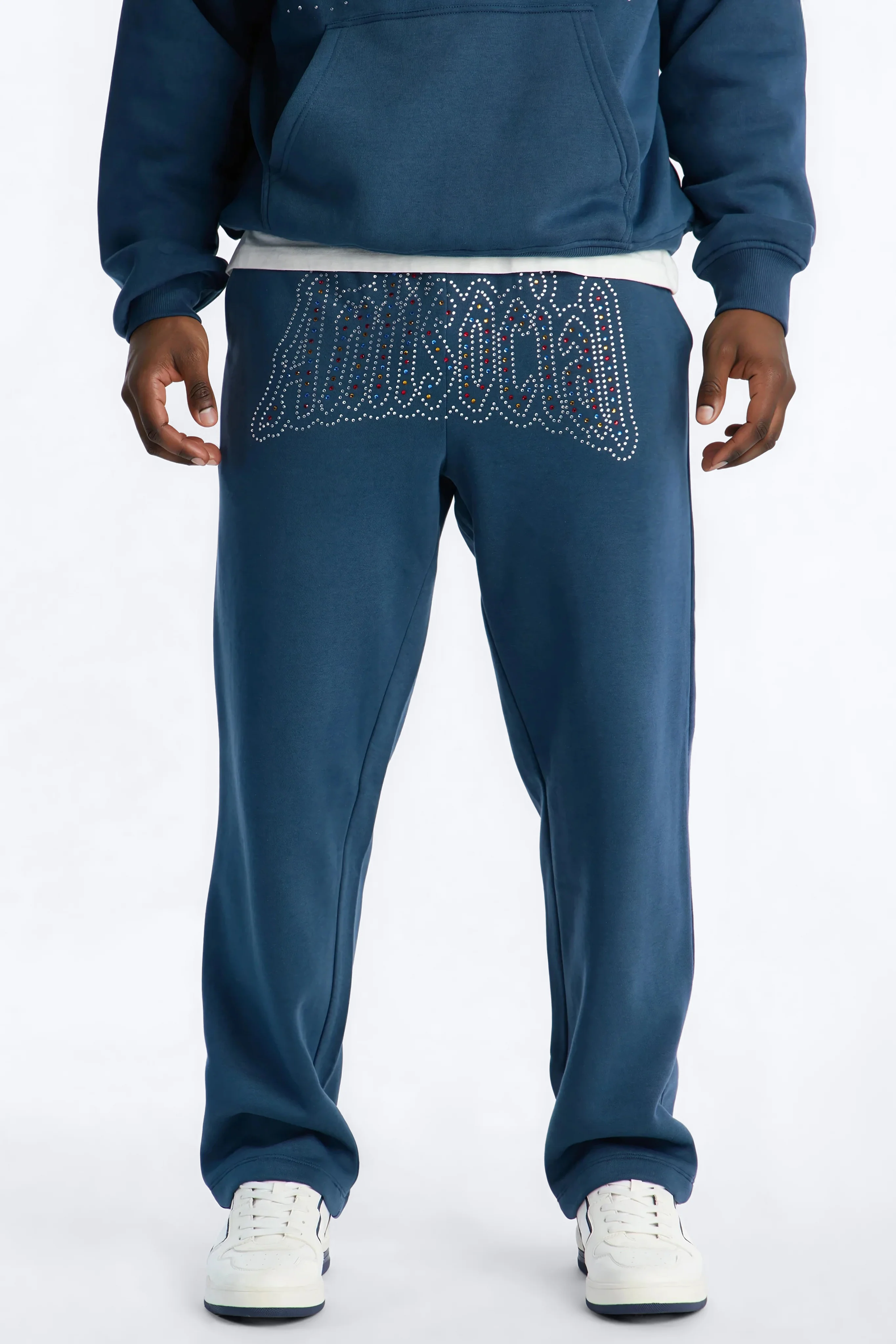 Antisocial Rhinestone Pearl Sweatpants - Navy