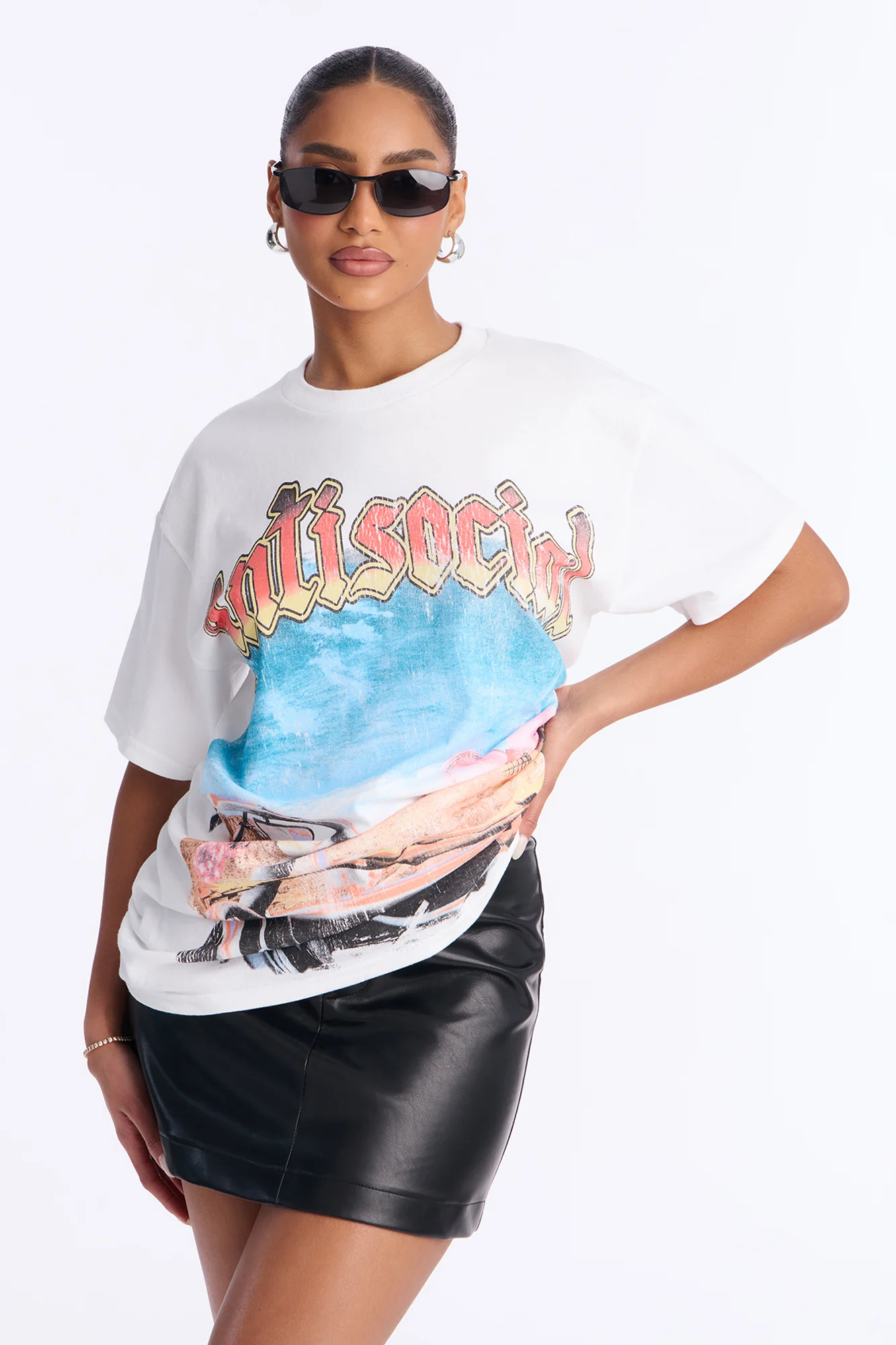 Antisocial Skull Short Sleeve Tee - White - Image 3