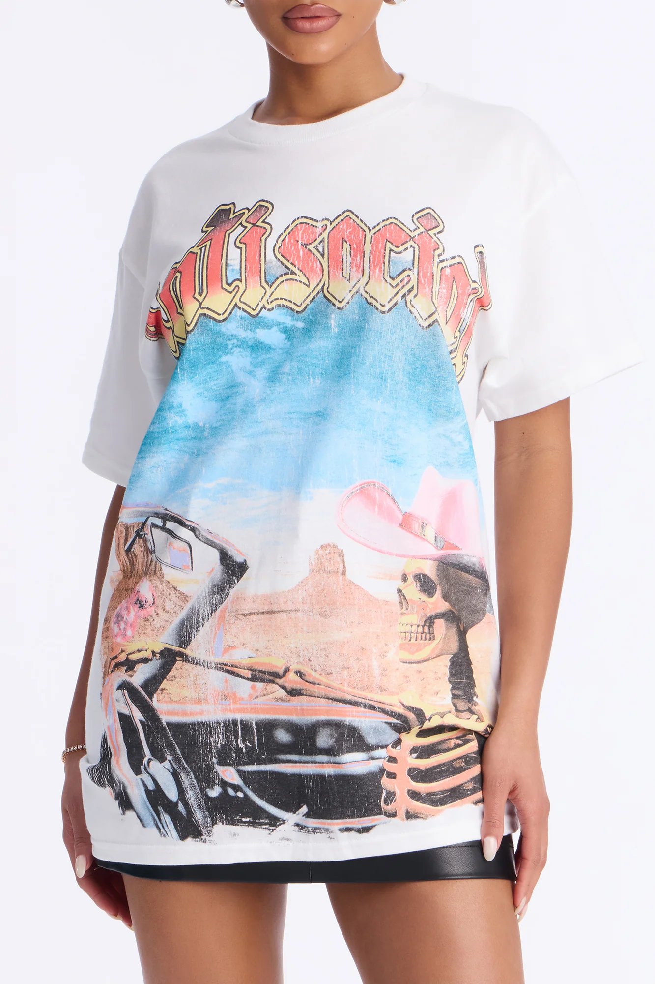 Antisocial Skull Short Sleeve Tee - White - Image 4