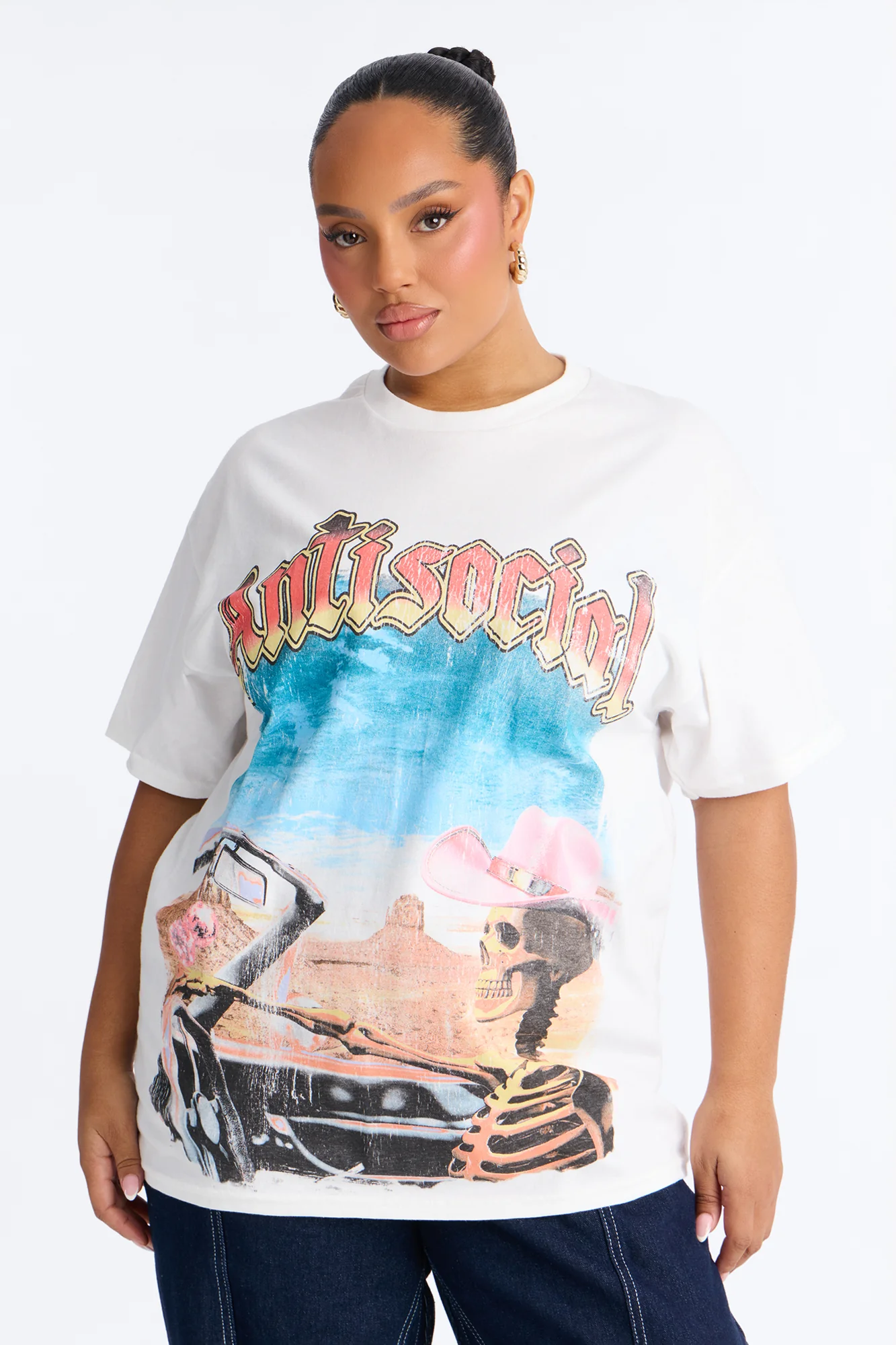 Antisocial Skull Short Sleeve Tee - White - Image 5